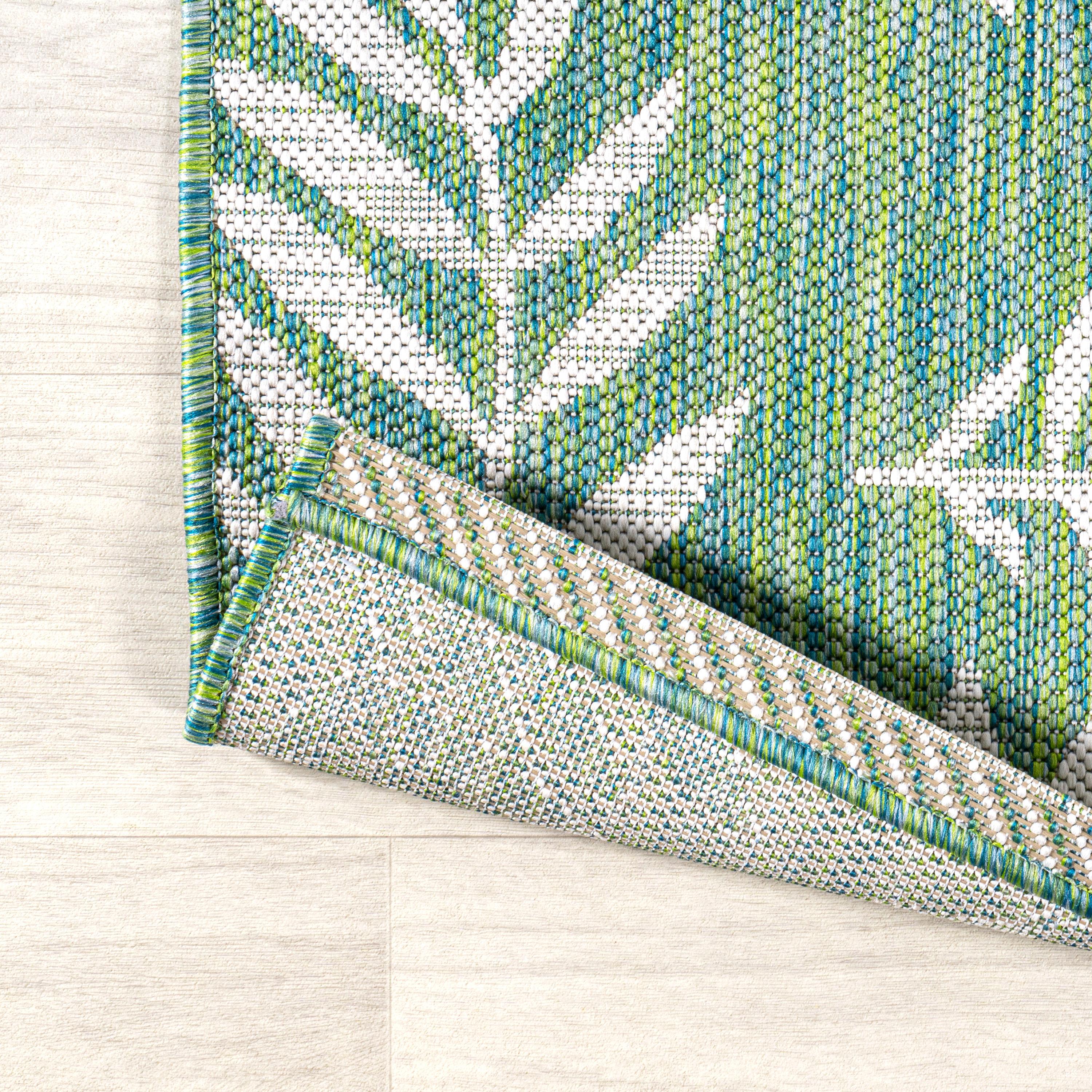 5' x 5' Nevis Palm Frond Indoor/Outdoor Area Rug, Cream/Green - JONATHAN Y