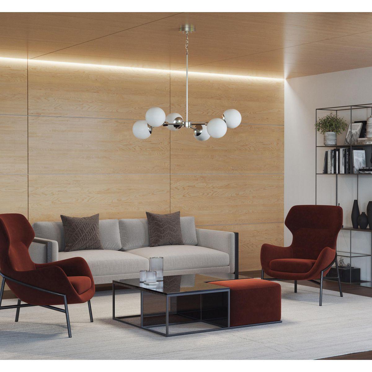 Progress Lighting Haas 6-Light Chandelier, Brushed Nickel, Etched Opal Glass Globes, Design Series