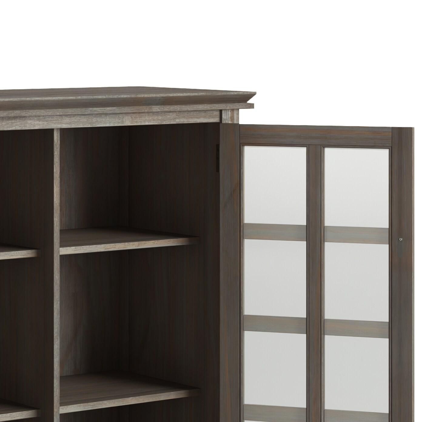 Simpli Home Artisan 38"W Solid Wood 4-Shelf Medium Storage Cabinet with Glass Doors and Adjustable Shelves