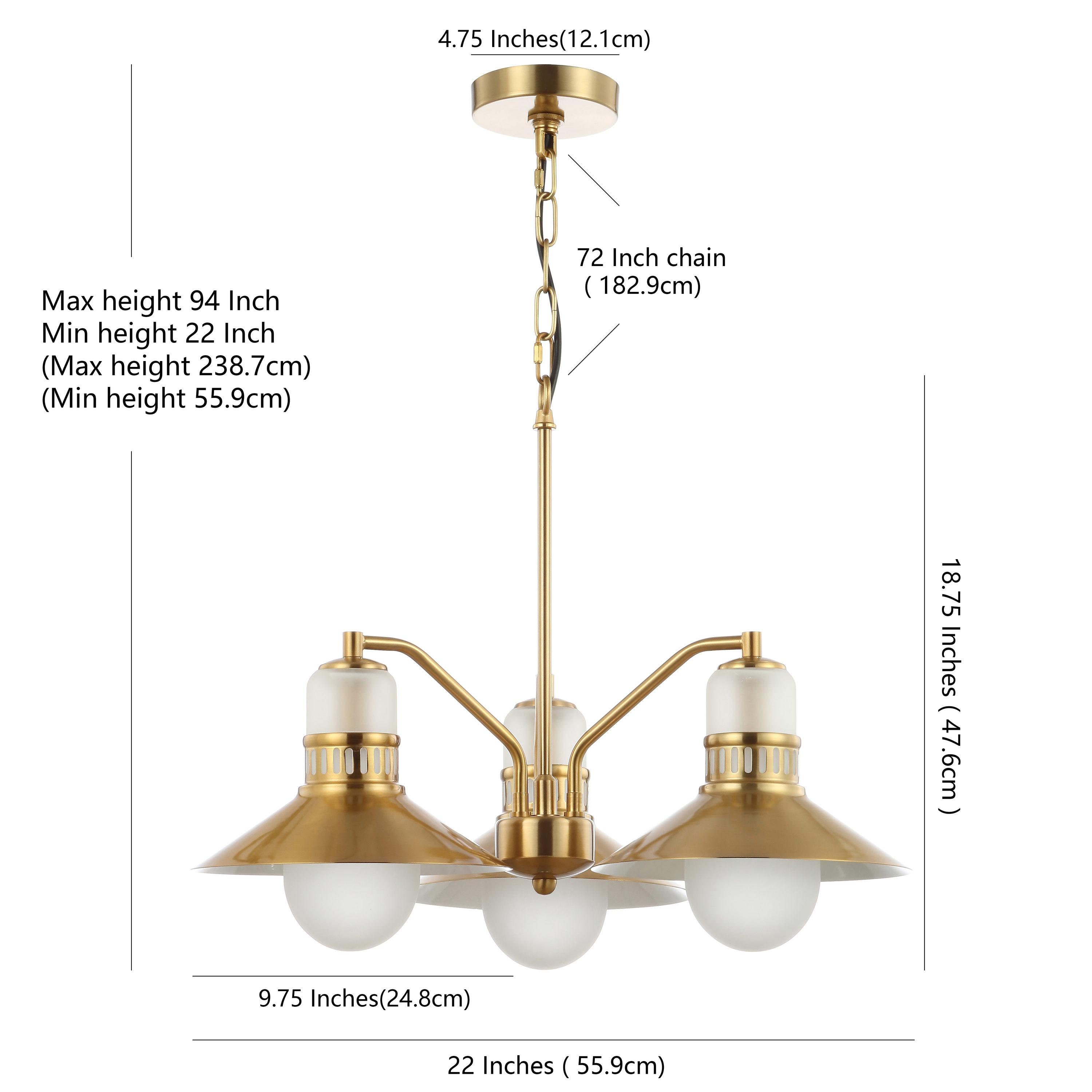 JONATHAN Y JYL6122A Colin 3-Light 22" Adjustable Iron/Glass Retro Hurricane LED Chandelier, Contemporary, Glam for living room, dinning room, bedroom, office Bulb Included, Brass Gold