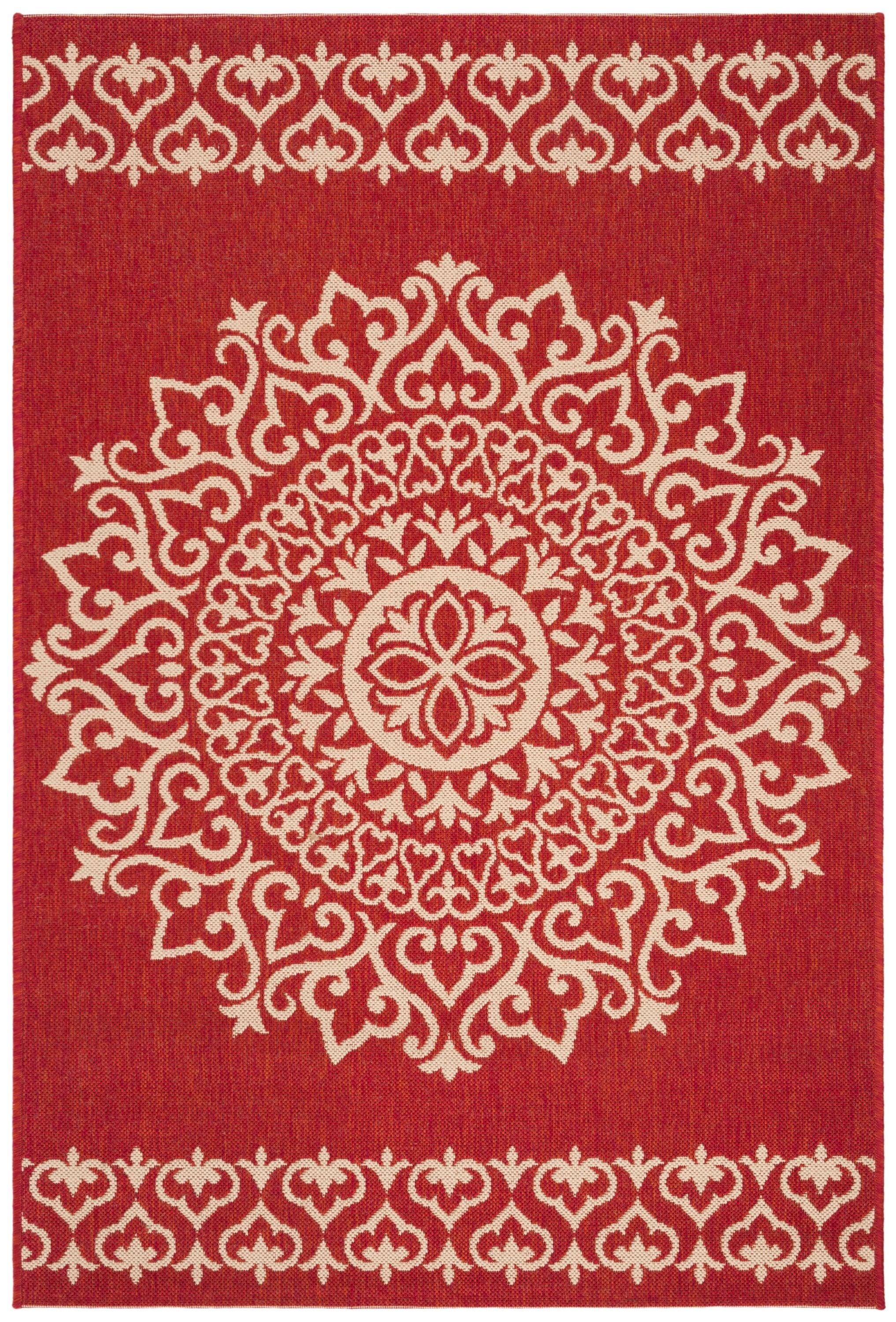 Beach House BHS183 POWER LOOMED Indoor/Outdoor Runner Rug - Red/Creme - 2'2"x4' - Safavieh