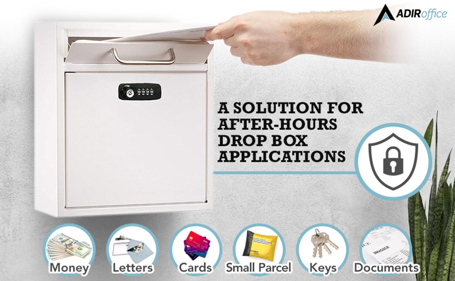 AdirOffice Wall-Mount Secure Drop Box Mailbox with Key and Combination Locking System