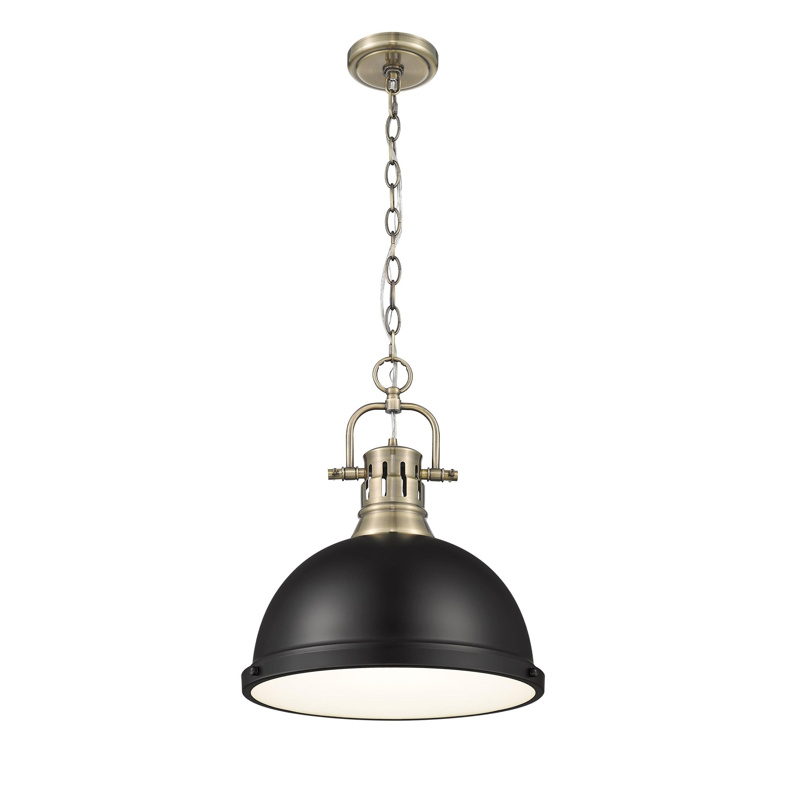 Golden Lighting Duncan 1-Light Large Pendant with Chain in Aged Brass with Matte Black