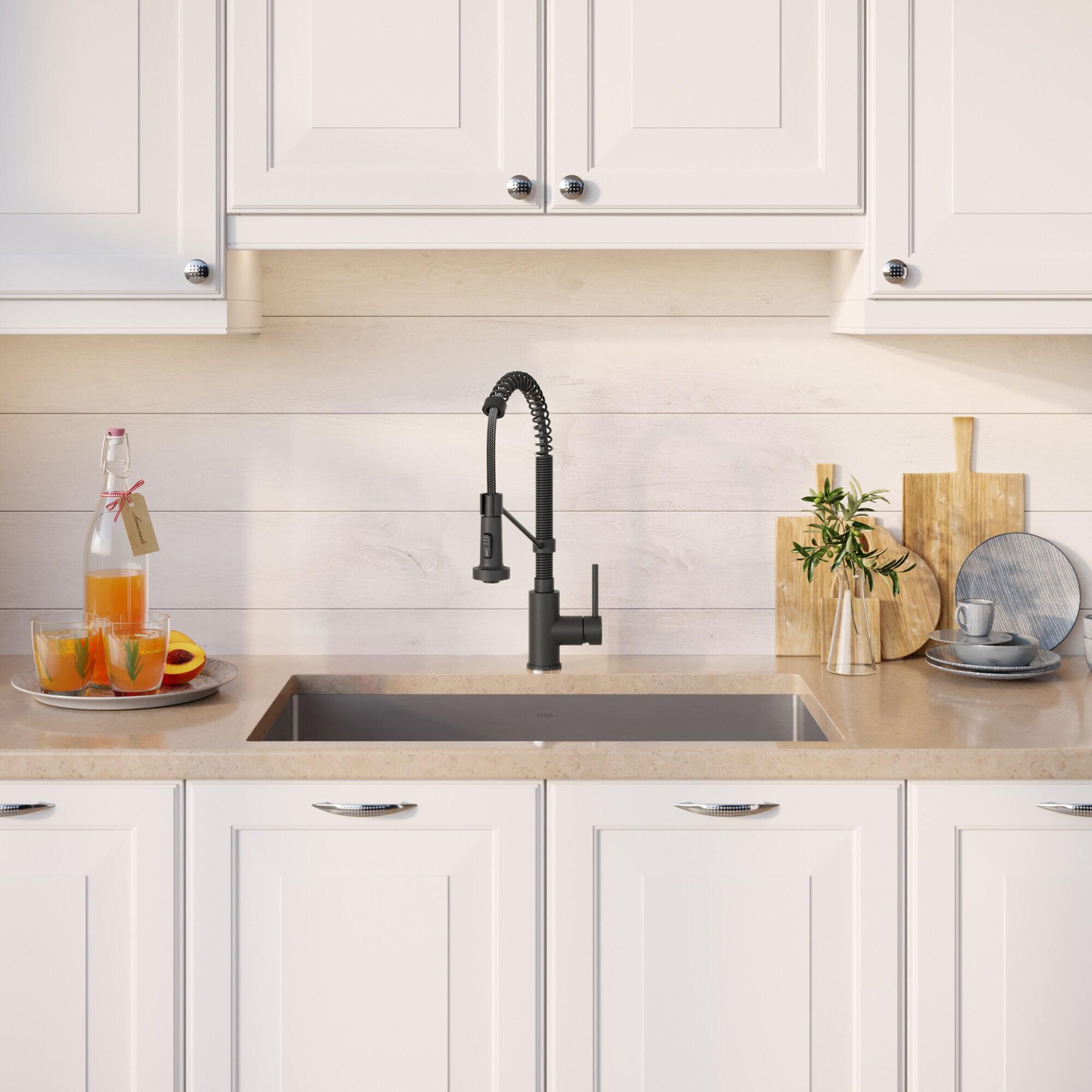 KRAUS 30-in Standart PRO Kitchen Sink Combo Set with Bolden Kitchen Faucet and Soap Dispenser
