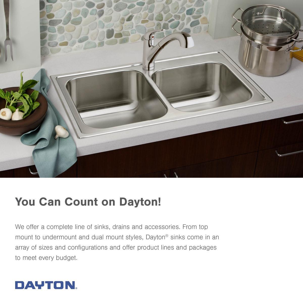 Dayton Stainless Steel D225191 25" x 19" x 6-5/16", Equal Double Bowl Top Mount Sink