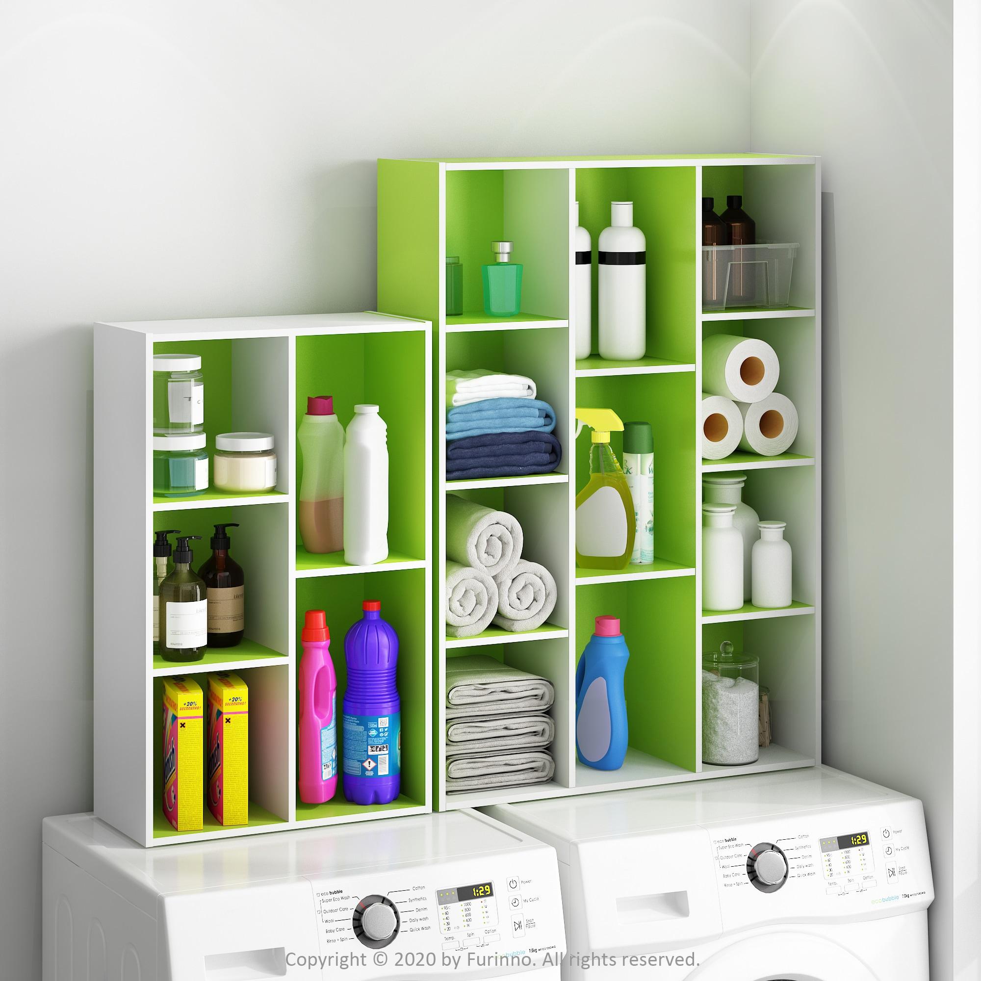 Furinno 3-tier Open Bookcase 11-Cube Floor Standing Storage Shelves Display Cabinet,Green