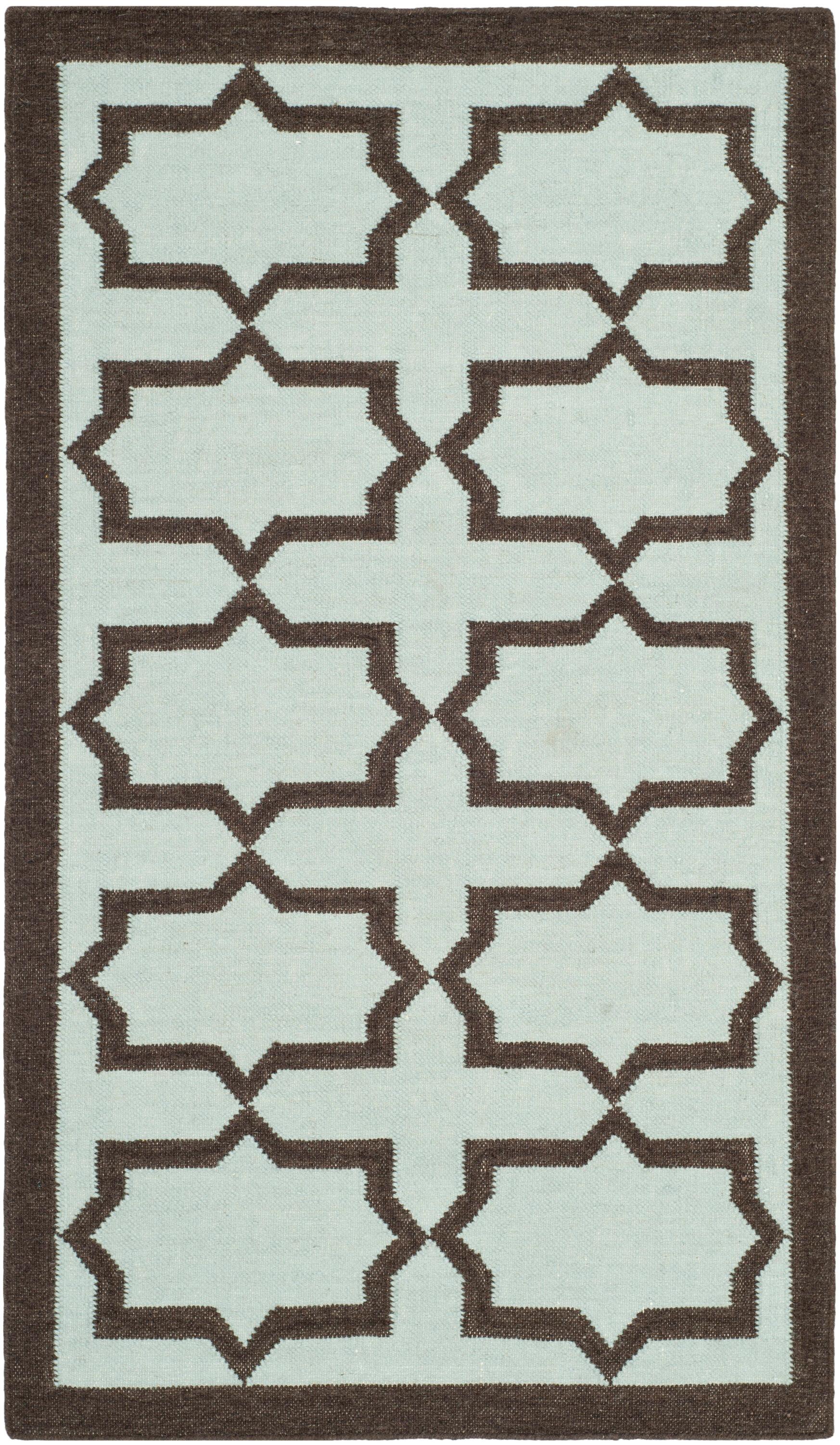 SAFAVIEH Dhurrie Diana Geometric Moroccan Wool Area Rug, Light Blue, 3' x 5'