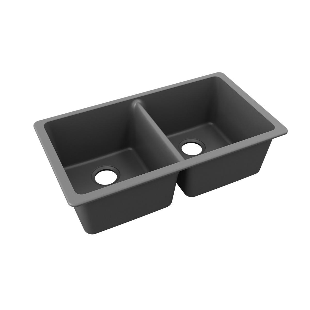 Elkay Quartz Classic 33" x 18-1/2" x 9-1/2" Double Bowl Undermount Sink, Matte Black