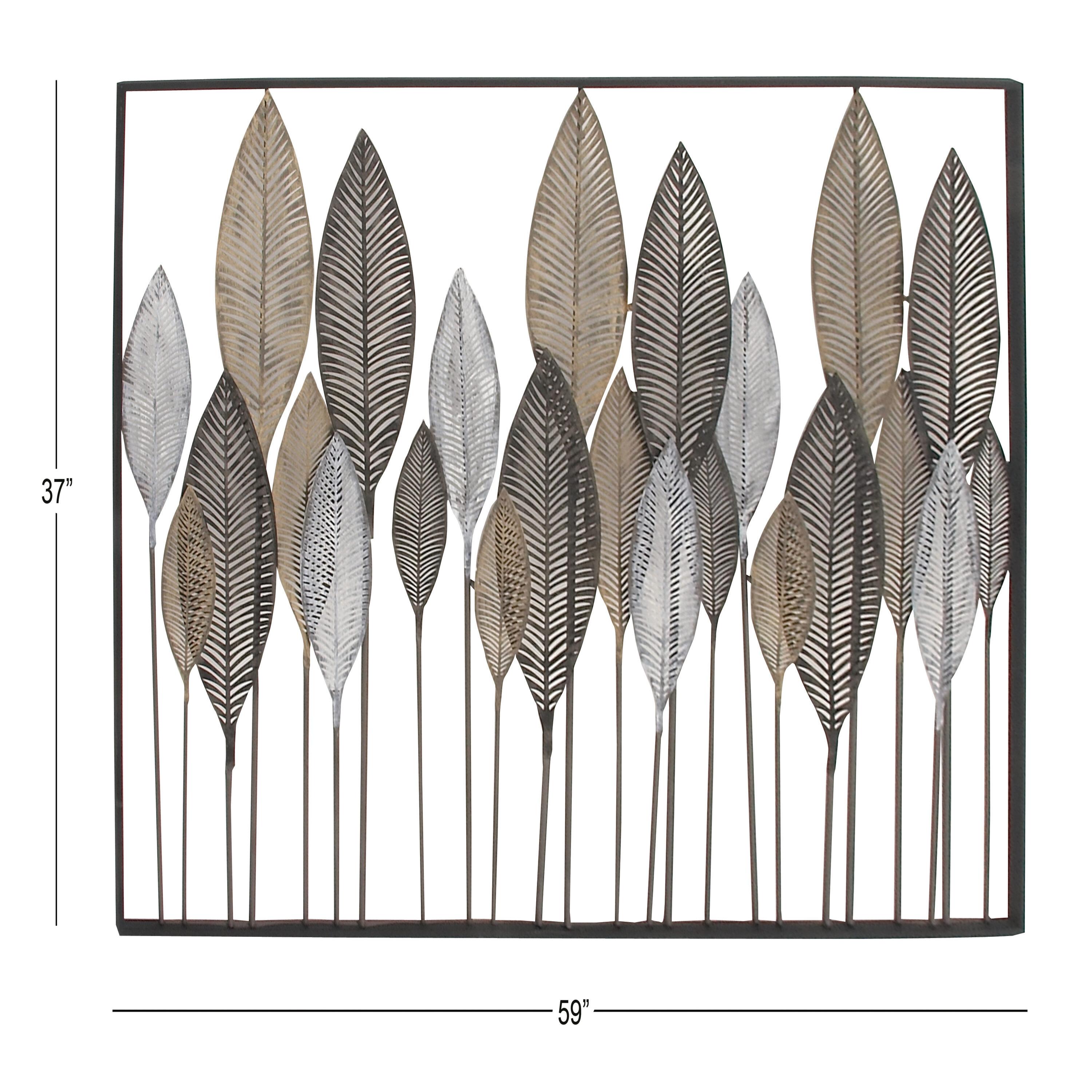 DecMode Bronze Metal Tall Cut-Out Leaf Wall Decor with Intricate Laser Cut Designs