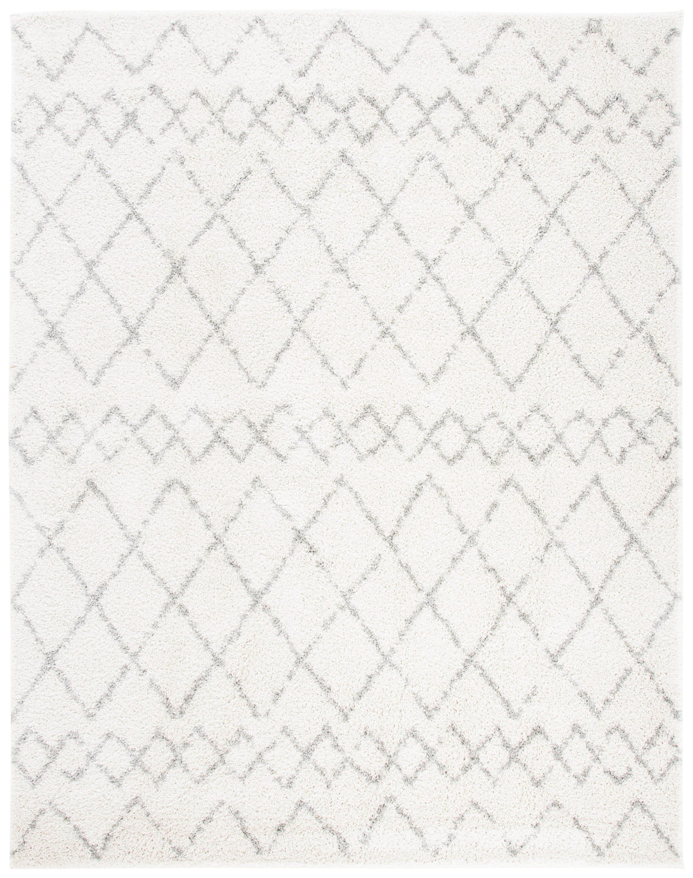 SAFAVIEH Berber Feride Geometric Shag Area Rug, Cream/Light Grey, 8' x 10'