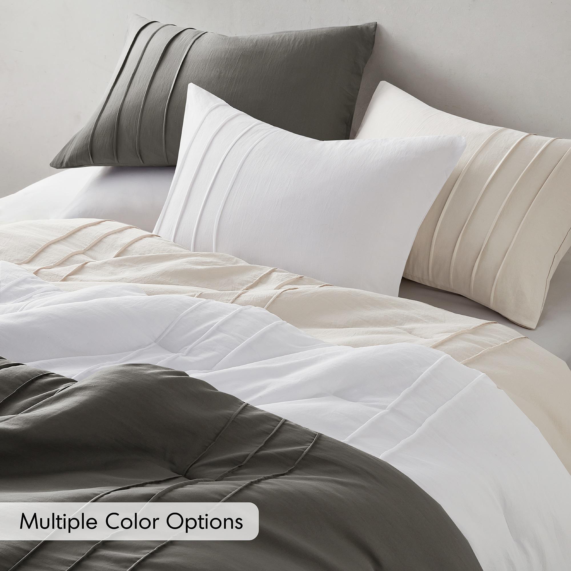 Regency Heights Twin/Twin XL Comforter Set, Boho 2-Piece Pintuck Stitching Dorm Bedding Set, Soft Washed Pleated Bed Sets with Pillow Sham Grey