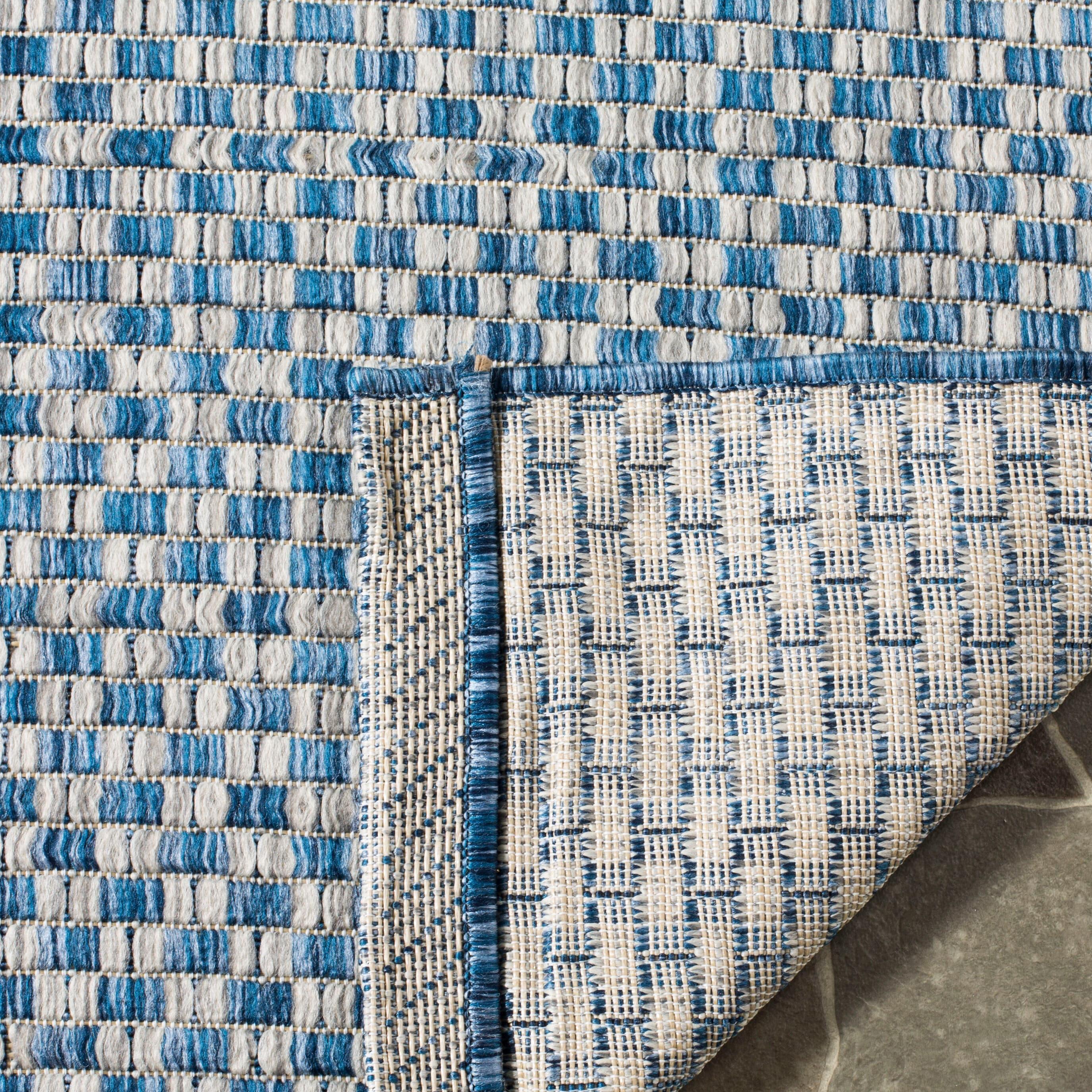 SAFAVIEH Courtyard Blair Checkered Indoor/Outdoor Runner Rug, Blue/Light Grey, 2'3" x 6'7"