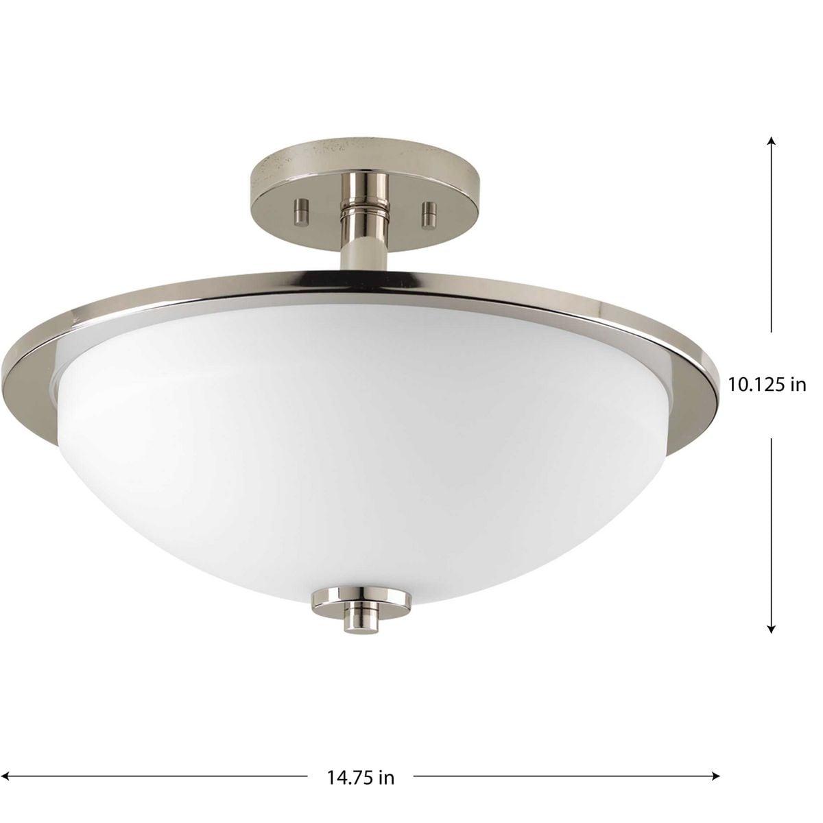 Progress Lighting Replay 2-Light Semi-Flush Ceiling Light, Polished Nickel, White Glass Shade