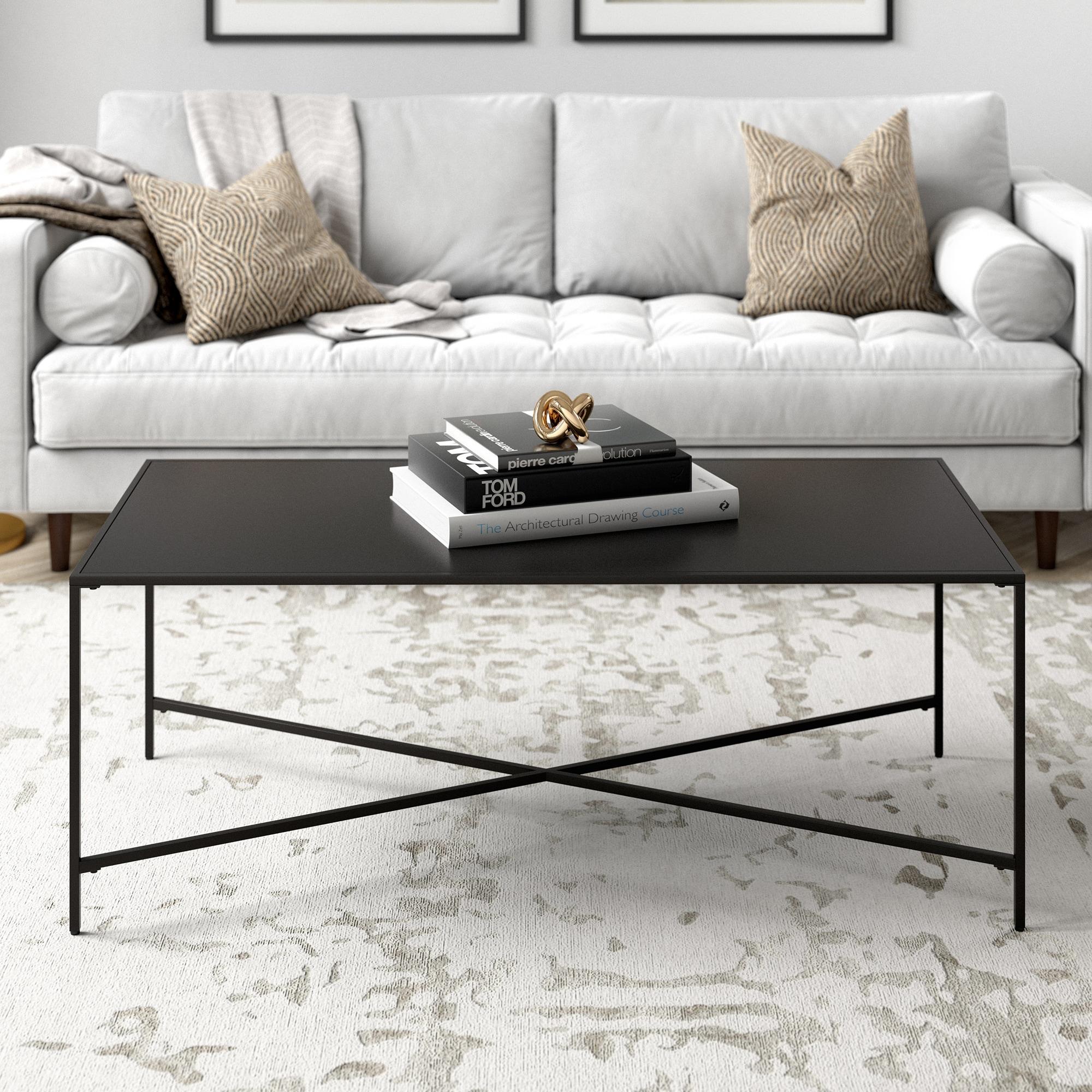 Evelyn&Zoe Henley 48" Wide Rectangular Coffee Table with Metal Top, Blackened Bronze