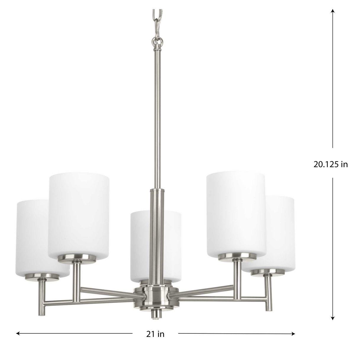 Progress Lighting Replay 5-Light Chandelier, Brushed Nickel, White Glass Shades