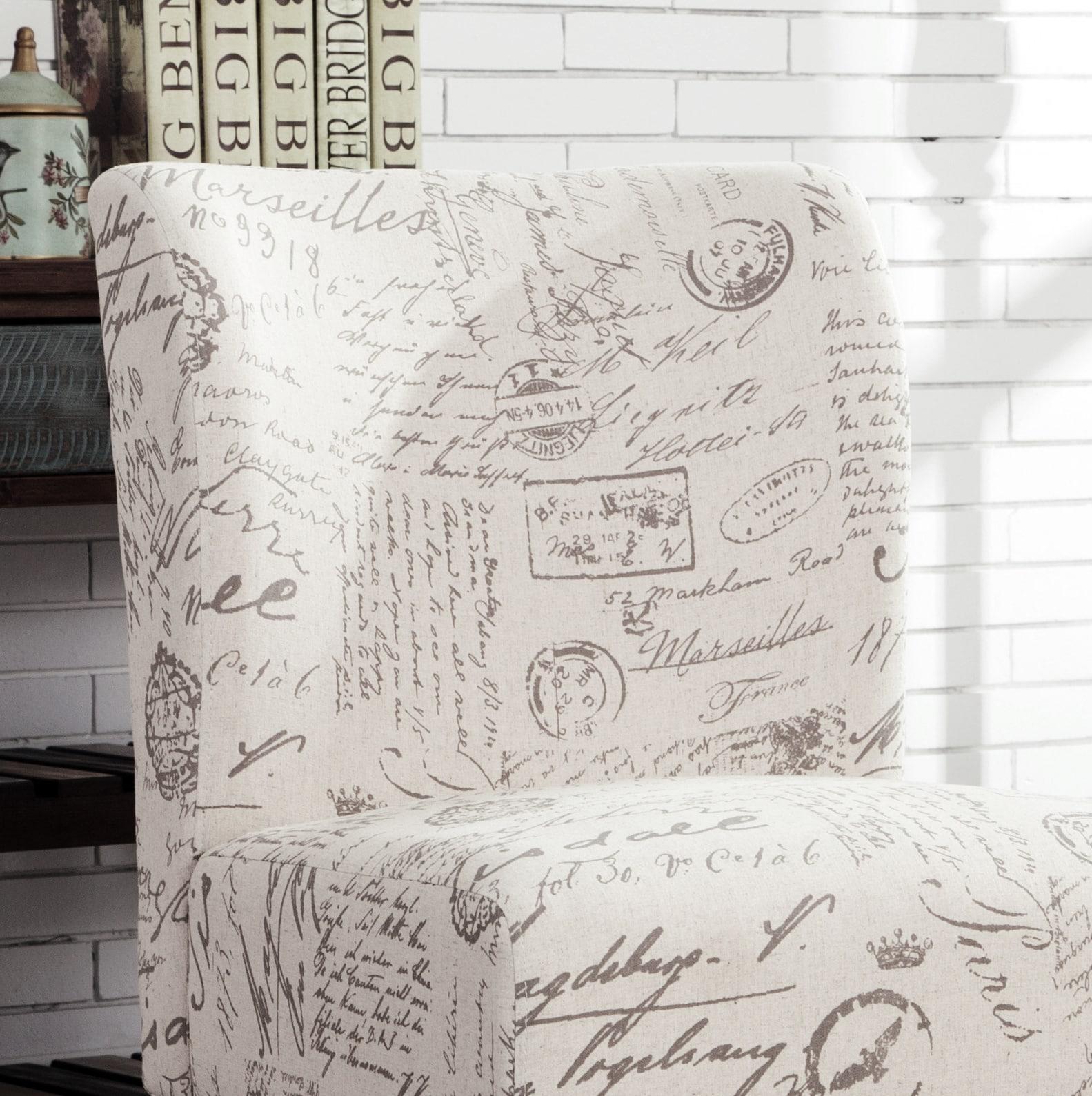 Roundhill Furniture Capa Fabric Armless Contemporary Accent Chair Script Print