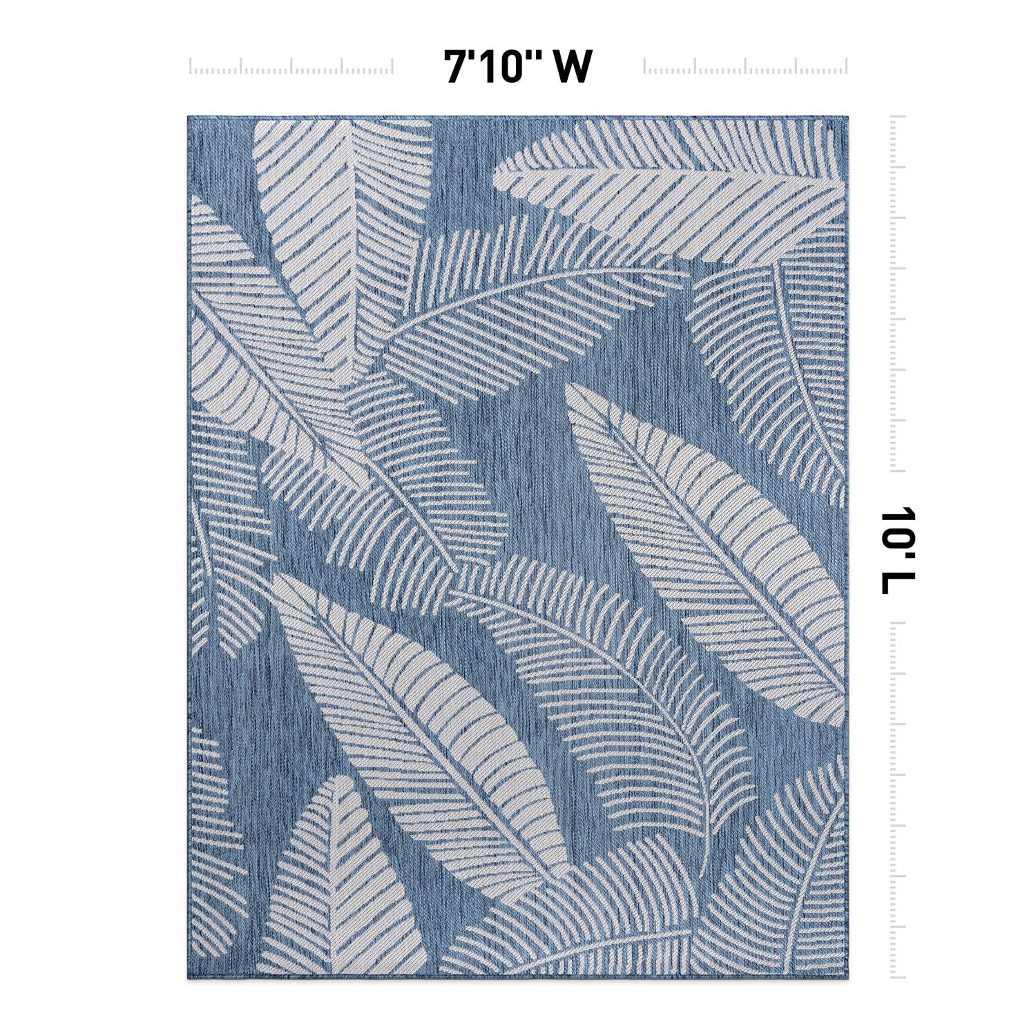 World Rug Gallery Distressed Palm Leaves Textured Flat Weave Indoor/Outdoor Area Rug - BLUE 7'10"X10'