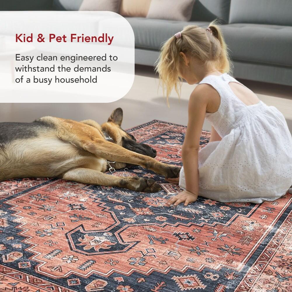 Nuloom Medallion 6x9 Machine Washable Indoor Area Rug for Living Room Bedroom Dining Room Kitchen, Brick/Dark Grey