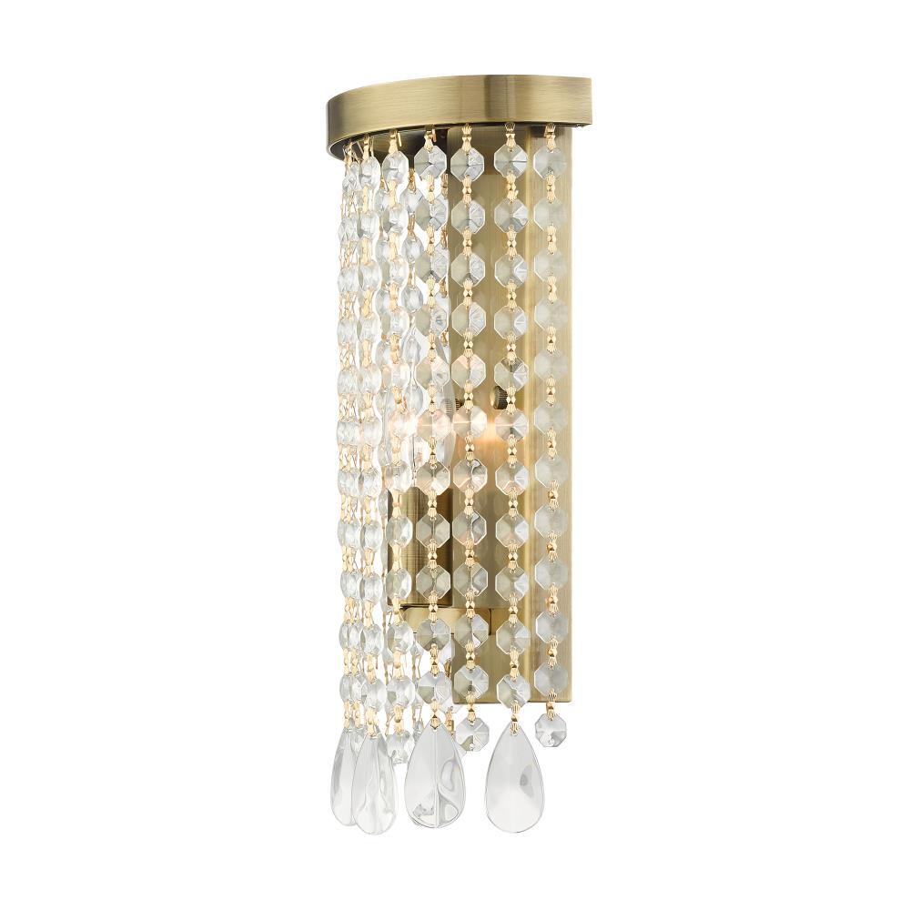 Elegant Antique Brass Dimmable Wall Sconce with Crystal Shade