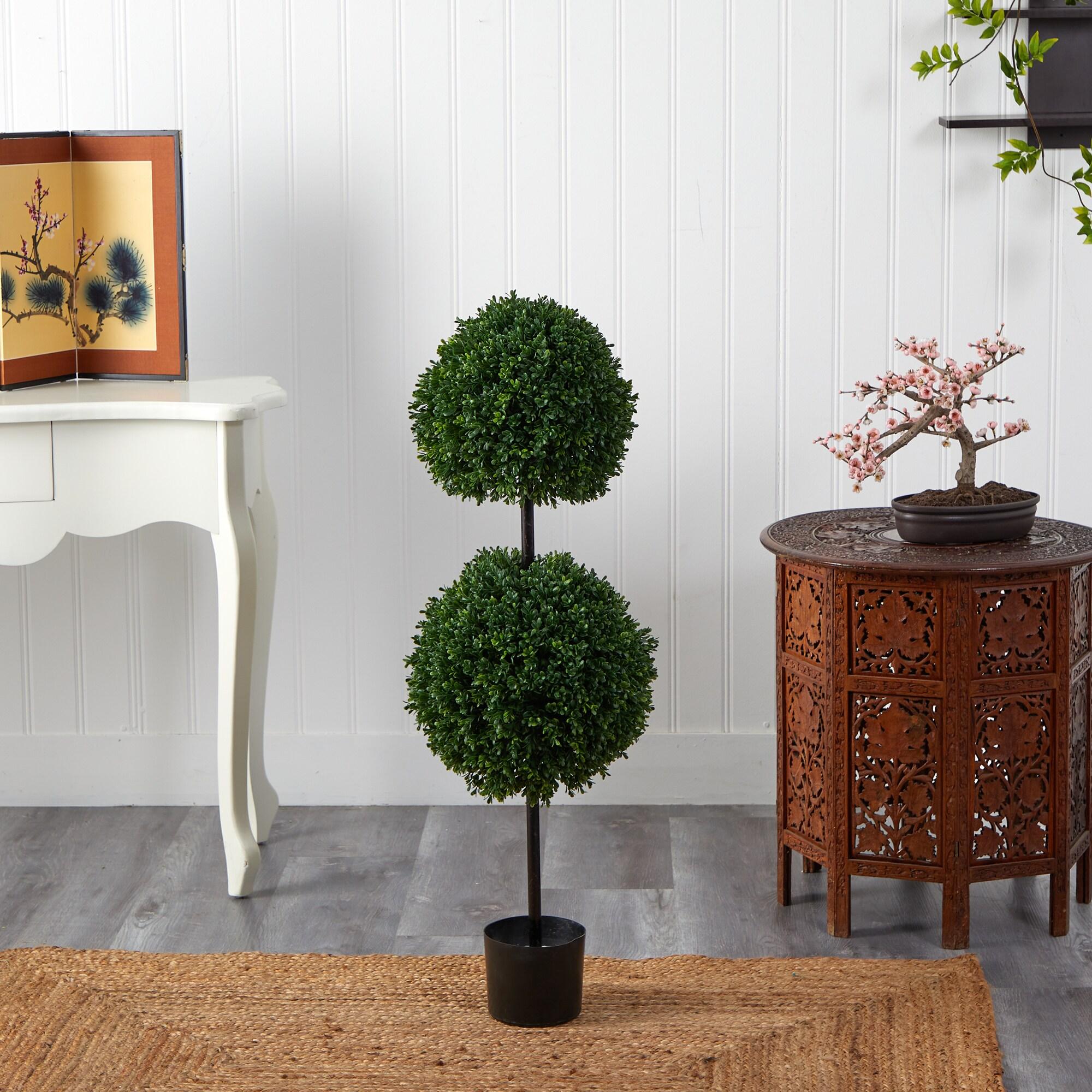 3.5ft Boxwood Double Ball Artificial Topiary Tree - Nearly Natural: UV-Resistant, Indoor/Outdoor Decor