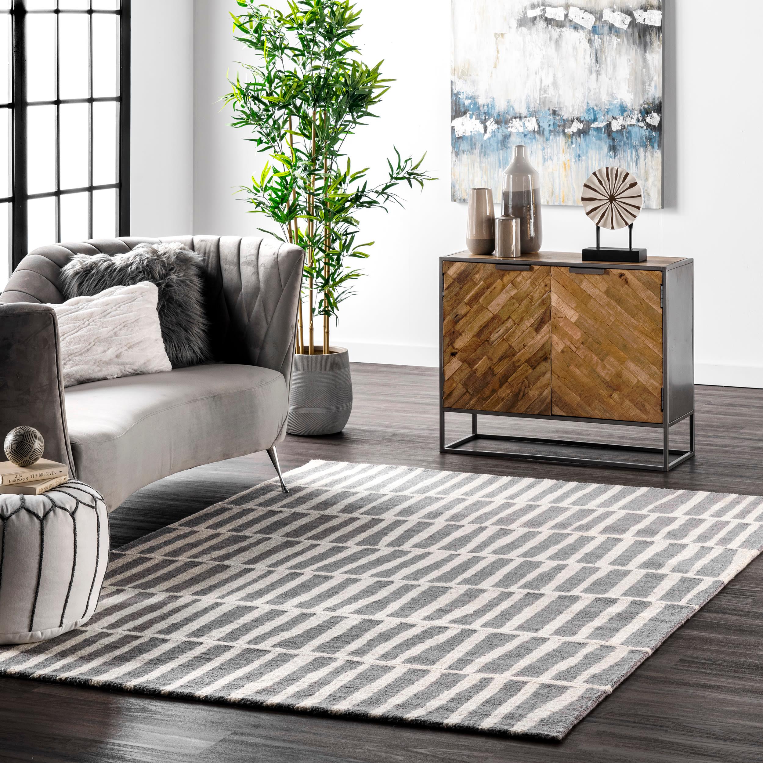 Nuloom Lemuel Geometric 3x5 Wool Accent Indoor Area Rug for Living Room Bedroom Dining Room Entryway Kitchen, Grey/Ivory