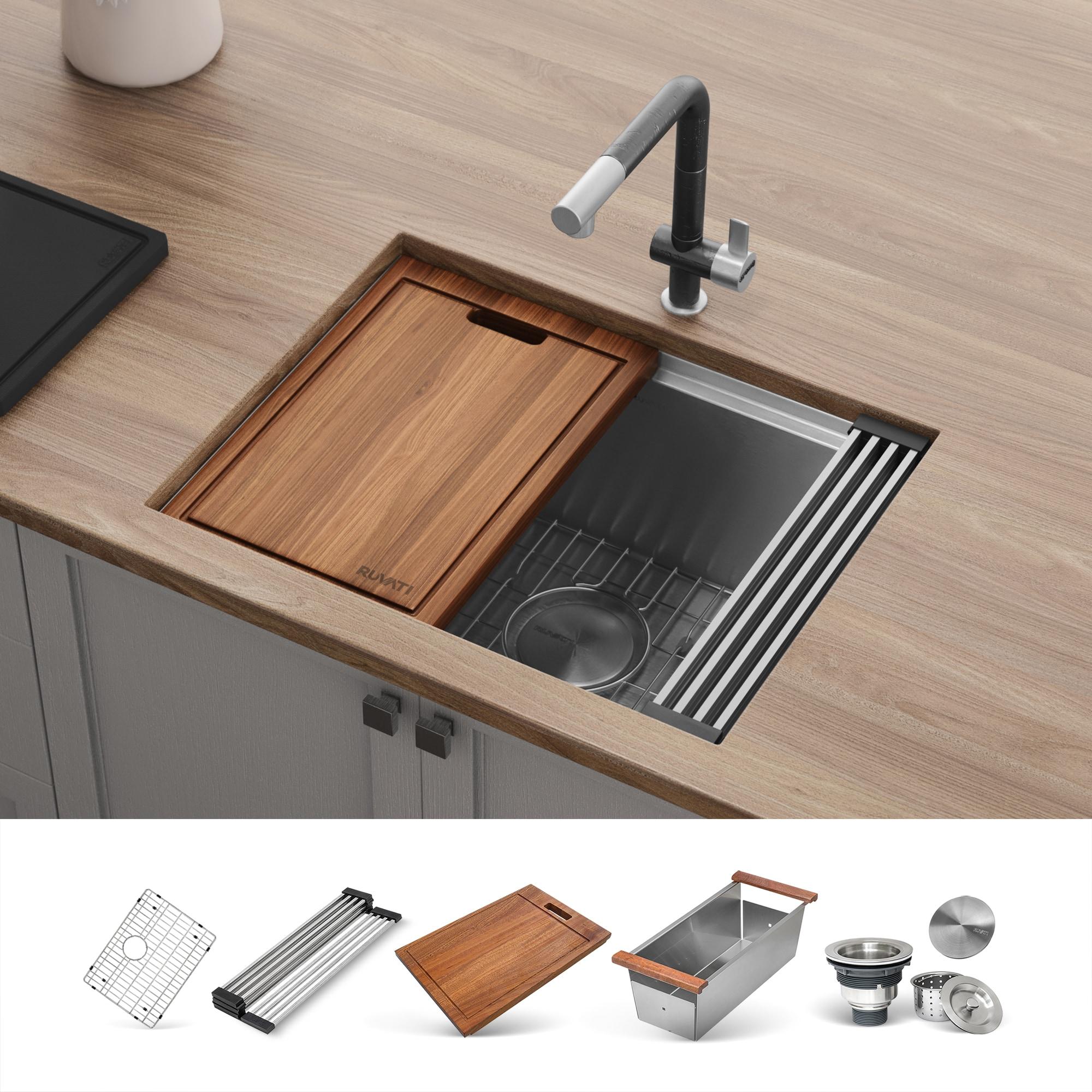 Ruvati Workstation Rounded Corners Undermount Ledge Kitchen Sink with Accessories