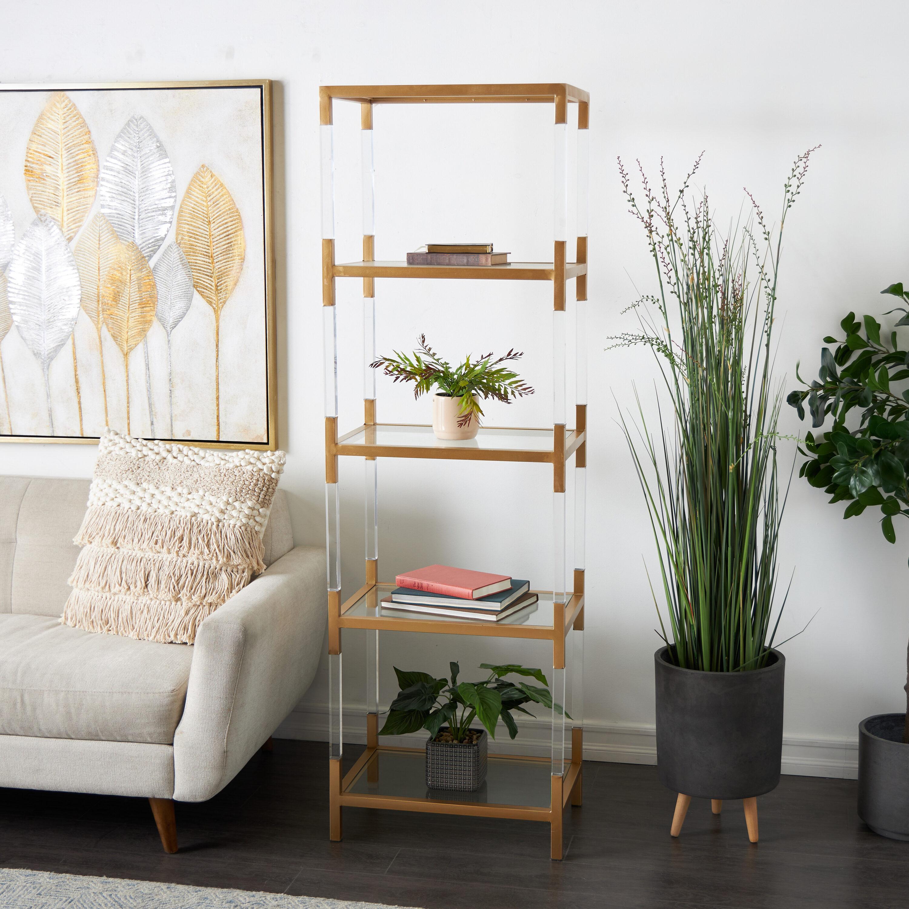 69" Metal and Acrylic Bookcase Gold - Olivia & May: No Assembly, 5 Fixed Shelves