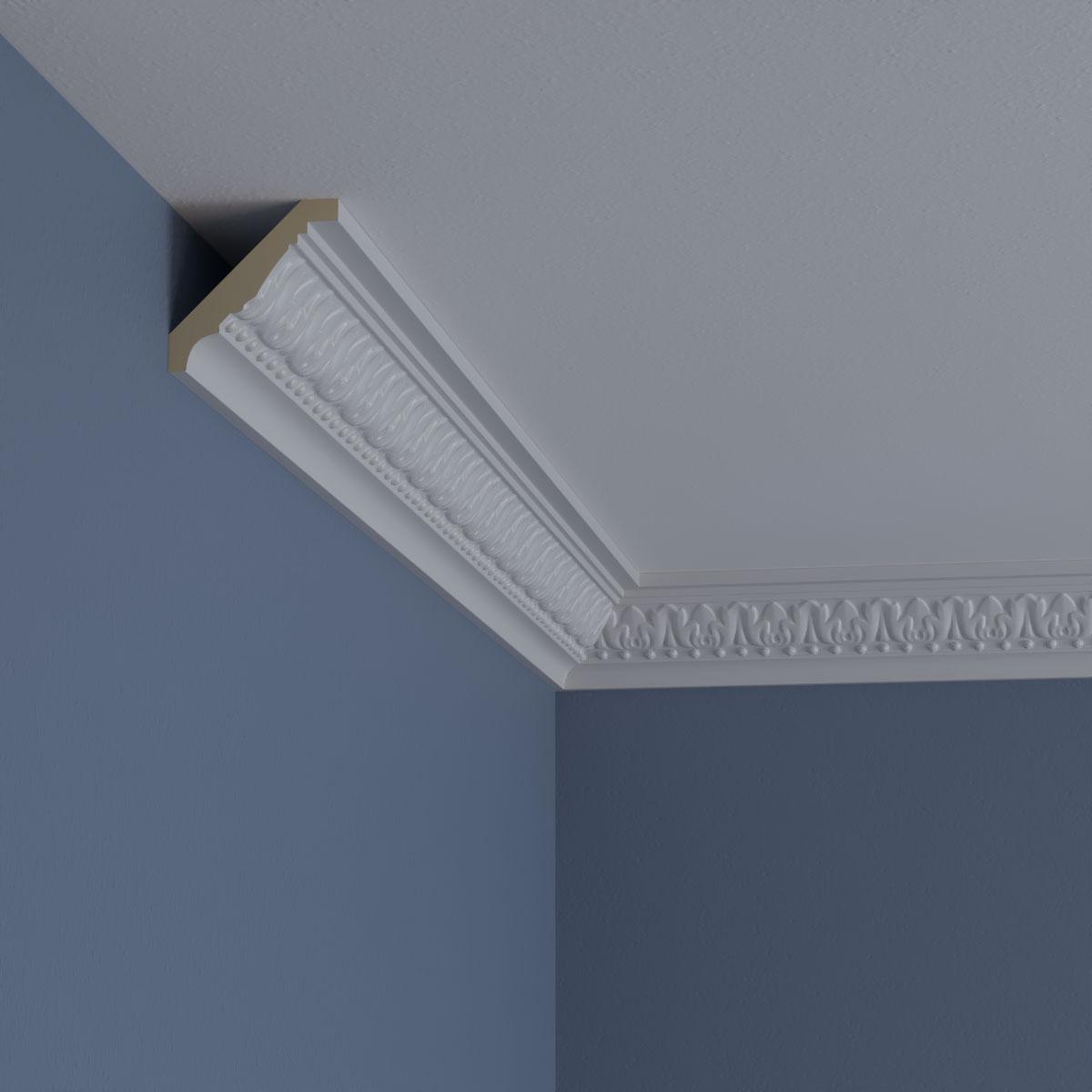 Ekena Millwork Endurathane Nadia Crown Moulding, 2 3/8"H x 2 3/8"P x 3 1/4"F x 94 1/2"L, (1 1/2" Repeat), Factory Primed