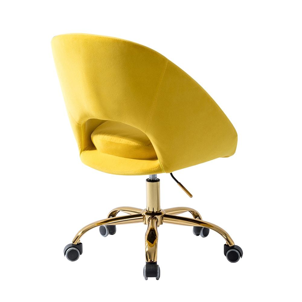 Velvet Home Office Chair for Teens, Adjustable Height & 360° Swivel Cute Computer Task Chair, Yellow