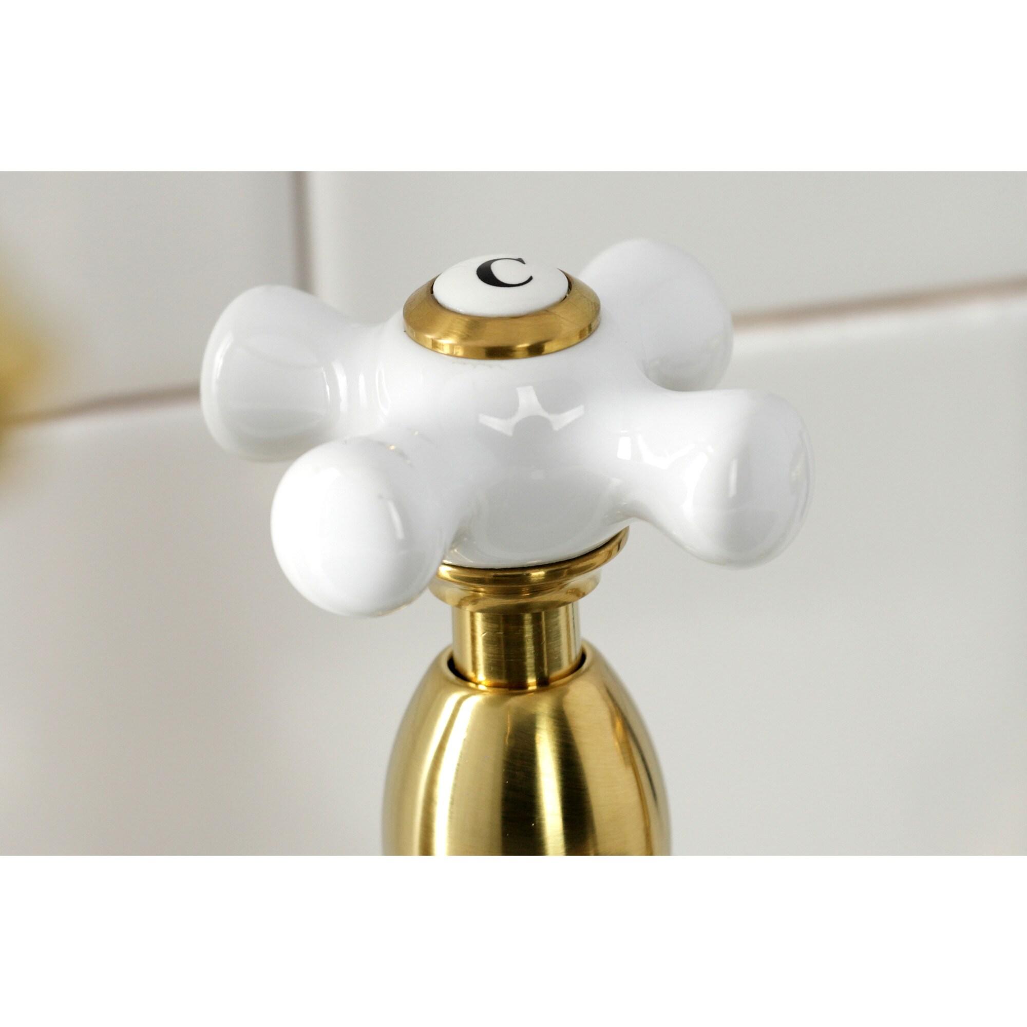 Kingston Brass Heritage Two-Handle 4-Hole Deck Mount Bridge Kitchen Faucet with Brass Side Sprayer