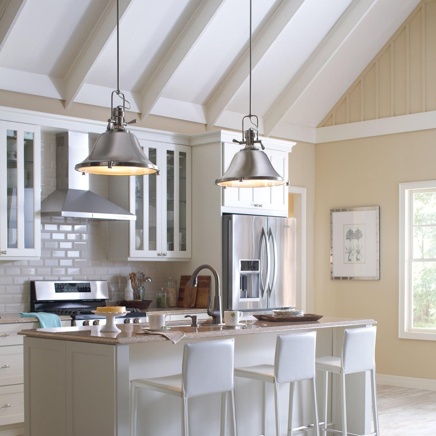 Brushed Nickel Industrial Pendant Light with Satin Etched Glass Shade