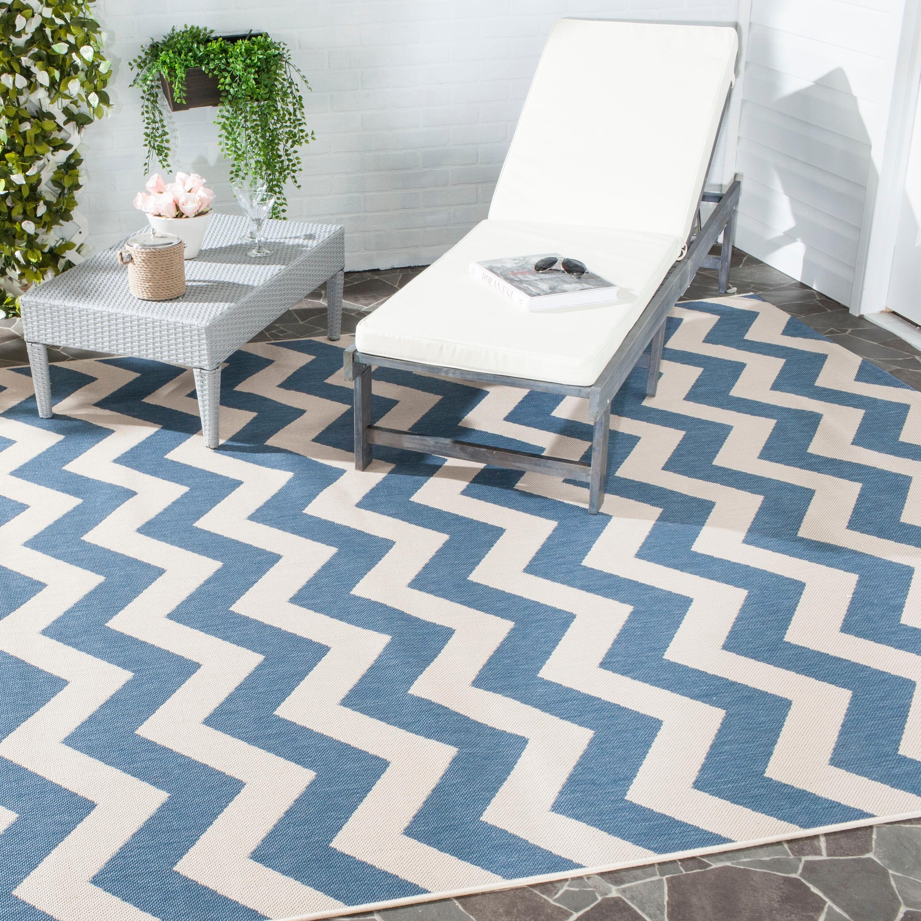 Courtyard CY6244 Power Loomed Indoor and Outdoor Area Rug - Blue/Beige - 6'7"x6'7" - Safavieh