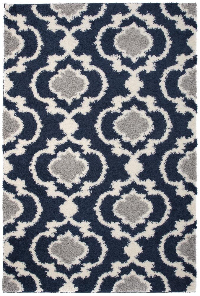 World Rug Gallery Cozy Moroccan Trellis Shag Area Rug - Navy 6'6" x 9'
