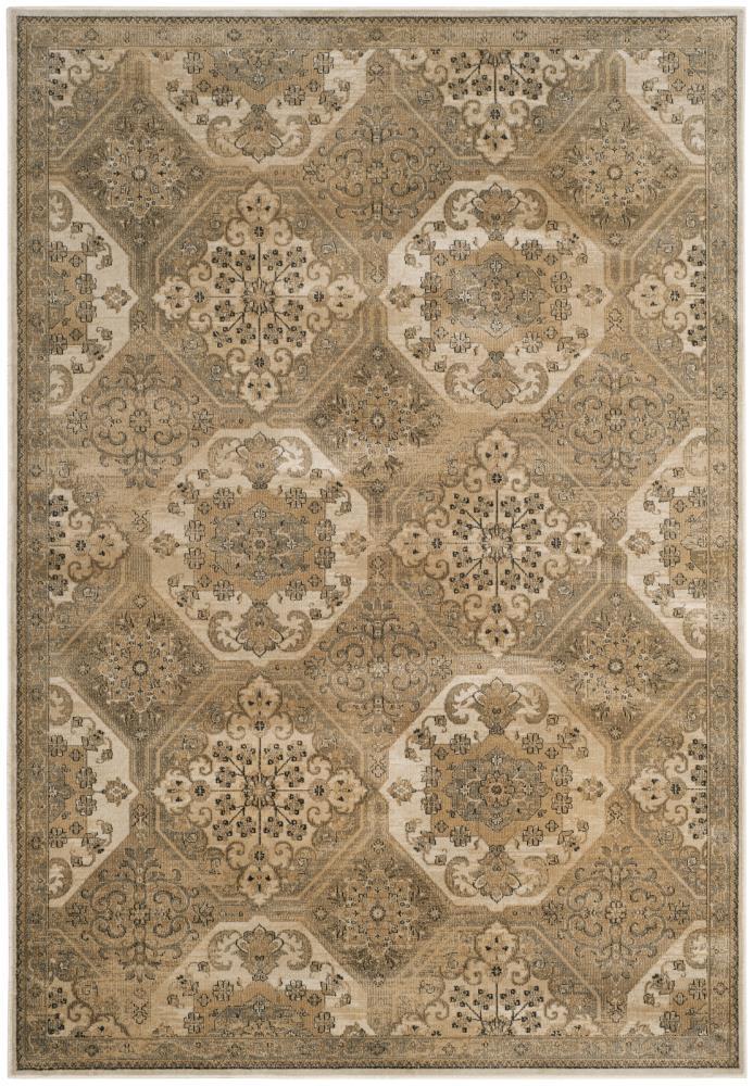 Beige and Cream Rectangular Viscose Area Rug 6'7" x 9'2"