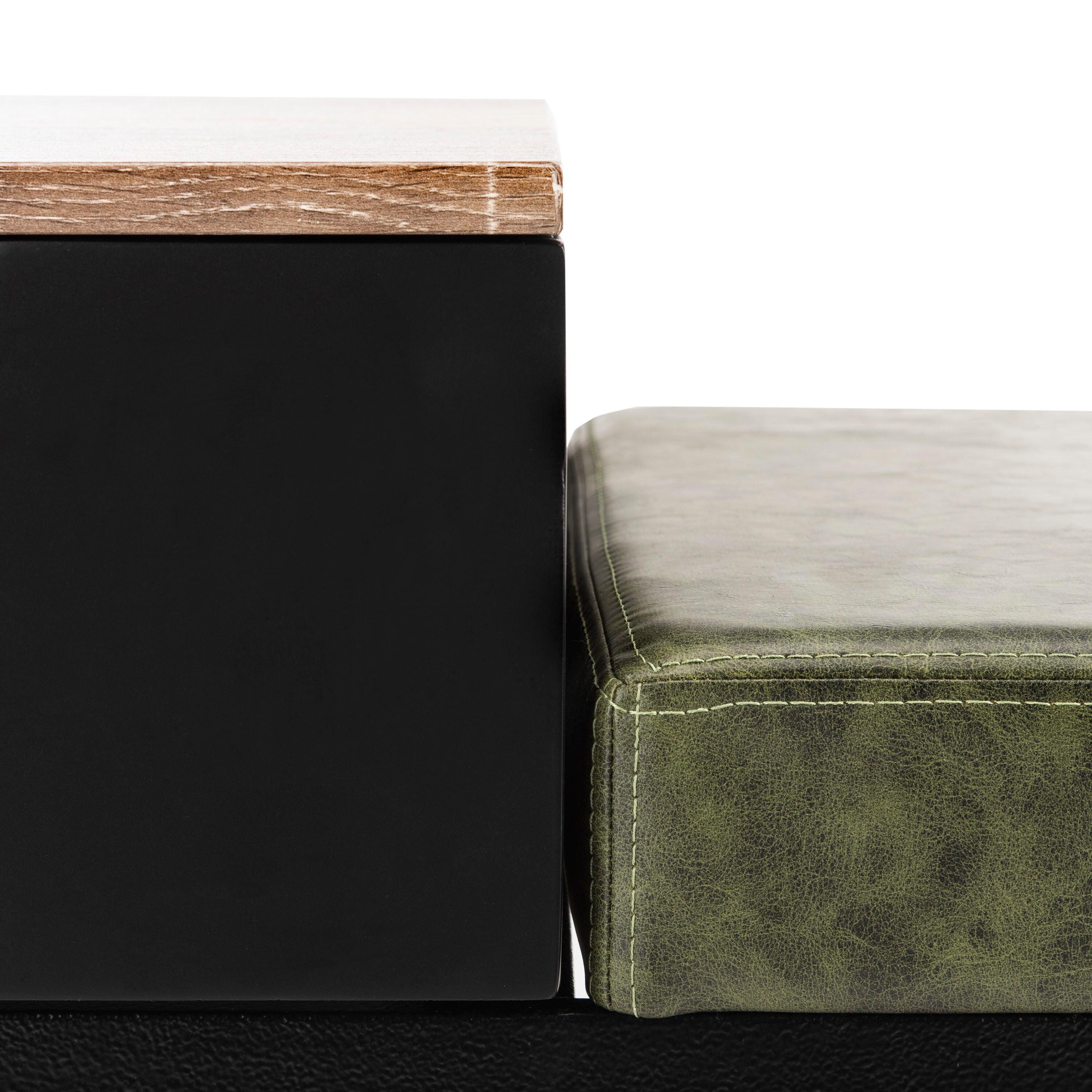 Maruka Bench with Storage - Grey Wash/Dark Green - Safavieh