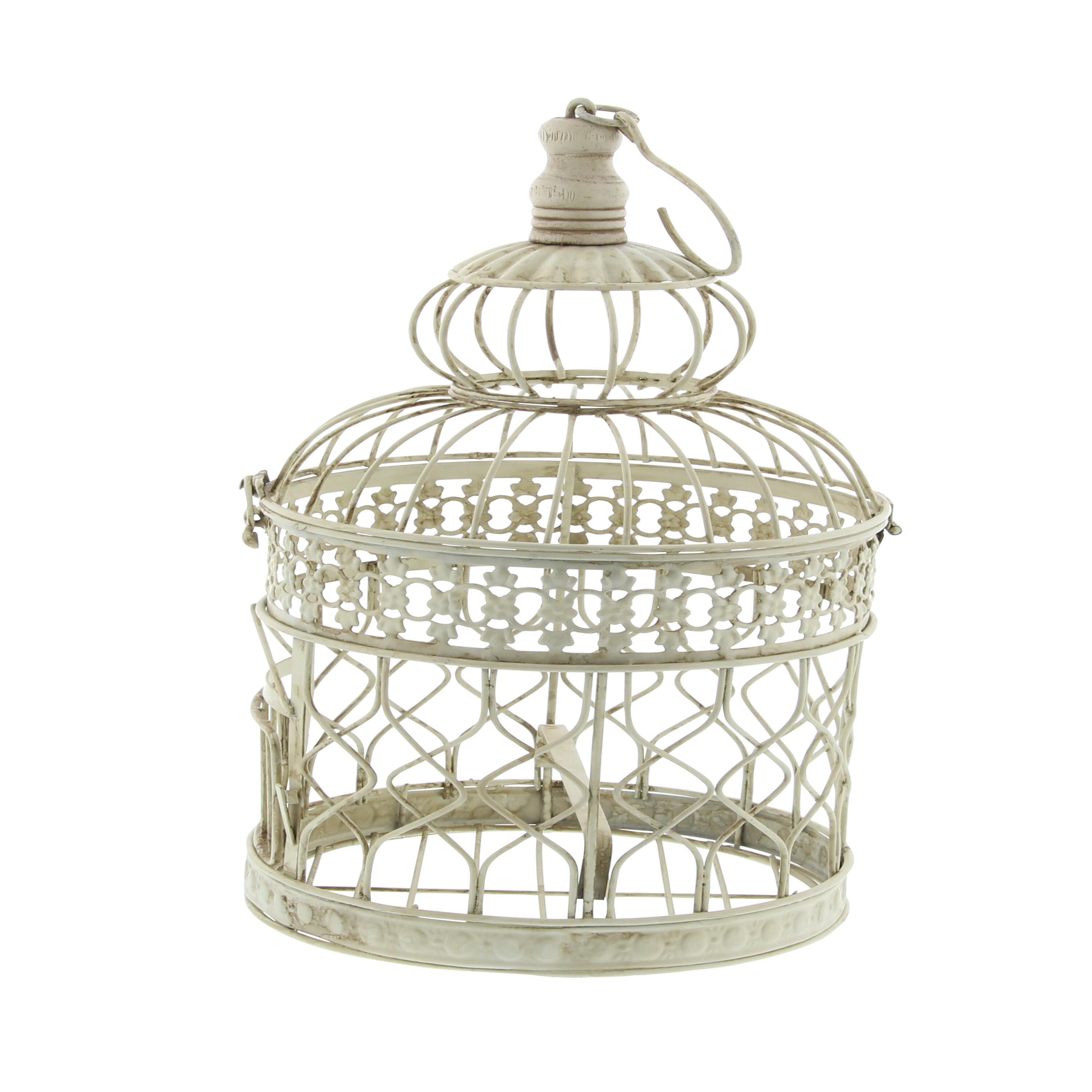 DecMode Hinged Top Cream Metal Birdcage with Latch Lock Closure and Hanging Hook, Set of 2