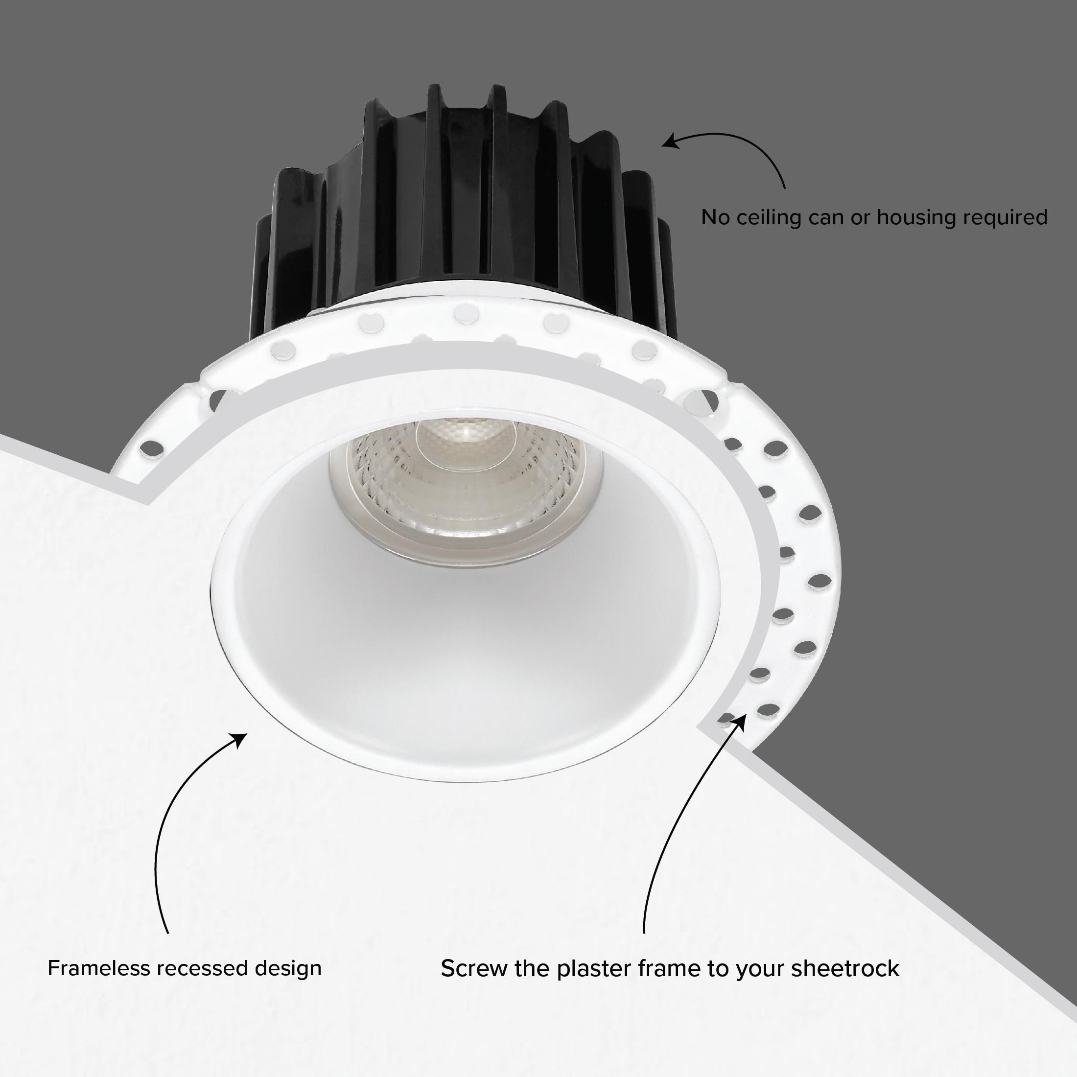 Maxxima 2 in. Trimless Ultra-Thin Recessed Anti-Glare LED Downlight Canless IC Rated 600 Lumens 5 Color Temperature Selectable 2700K/3000K/3500K/4000K/5000K Dimmable 90 CRI 5 CCT Slim J-Box Included