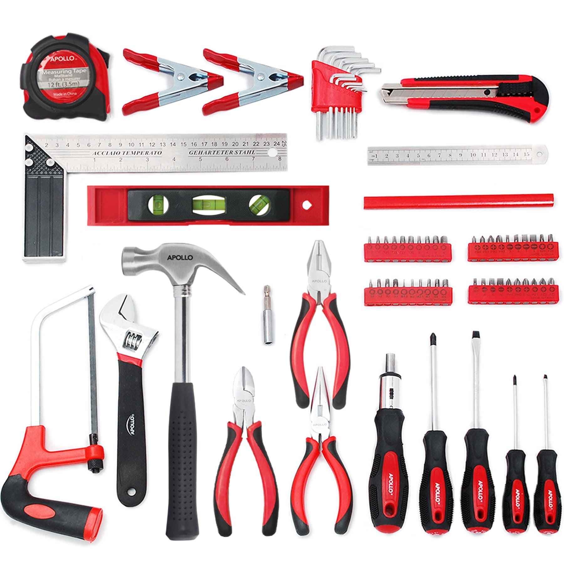 Apollo Tools 71pc DT0204 Household Tool Kit Red: Comfort-Grip, Steel & Rubber, Easy Storage, Lifetime Warranty
