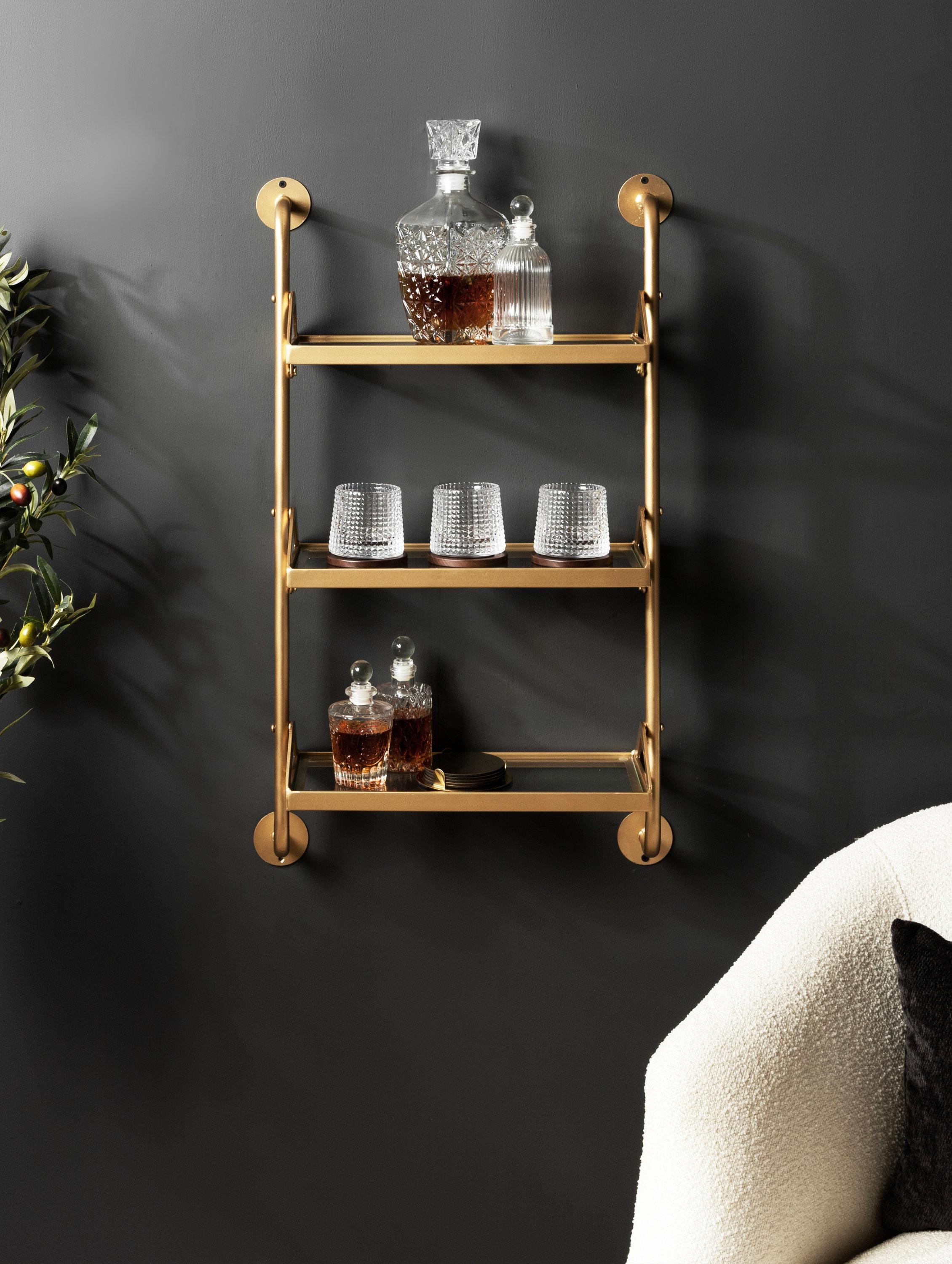 Kate & Laurel All Things Decor 18"x30" Marit Three-Tier Wall Shelf Gold