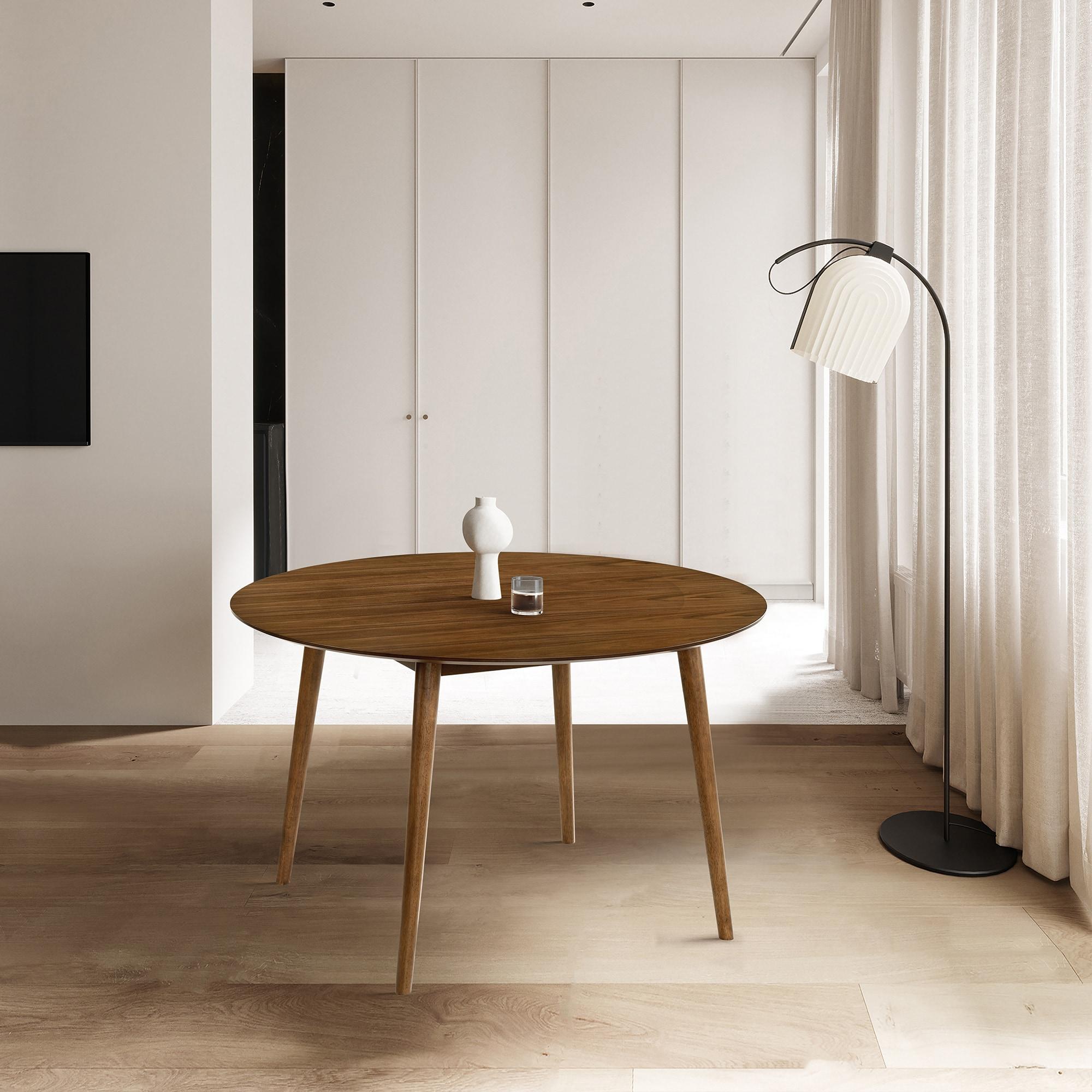 Armen Living Arcadia 48" Round Modern Wood Dining Table in Walnut