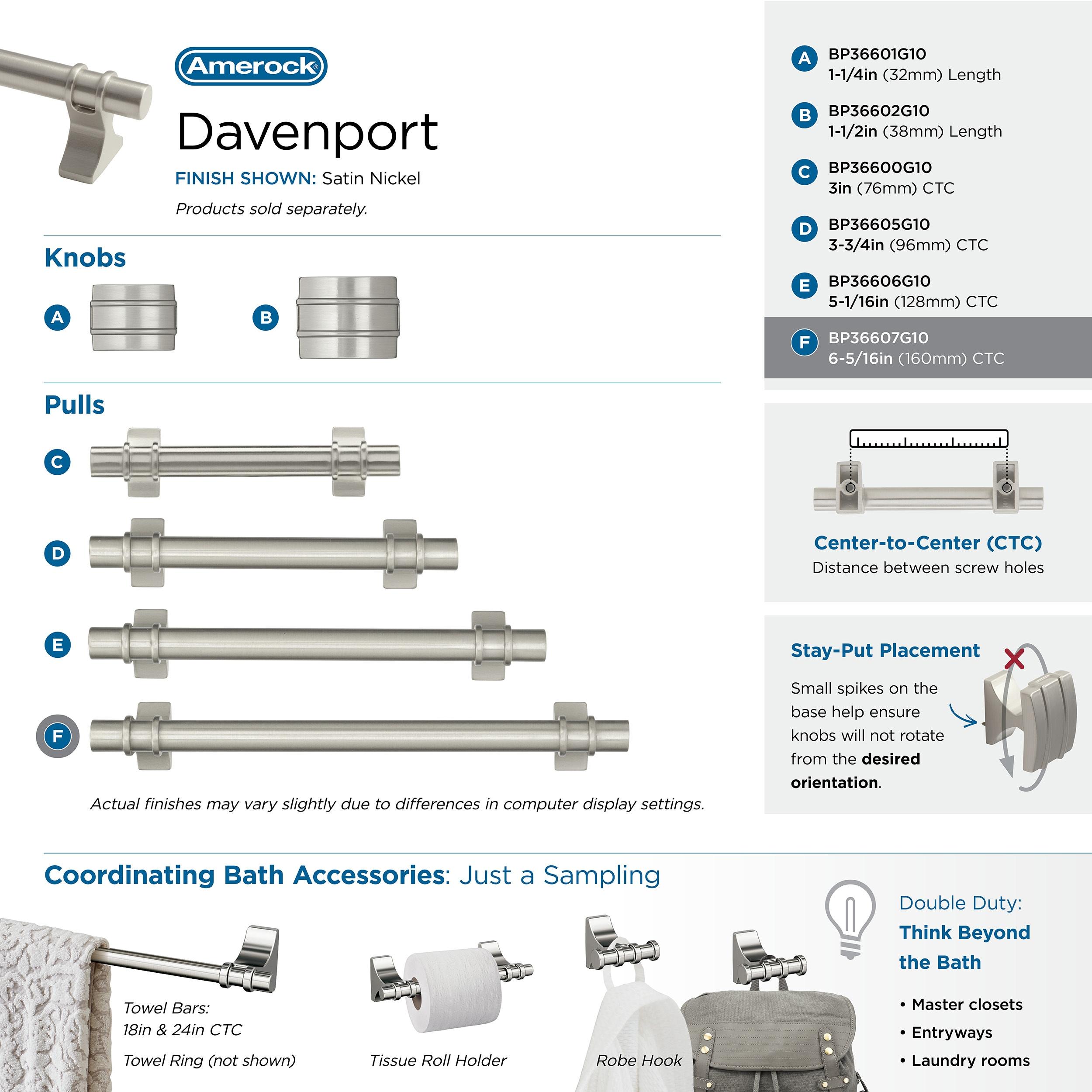 Amerock Davenport 6-5/16 inch (160mm) Center-to-Center Satin Nickel Cabinet Pull