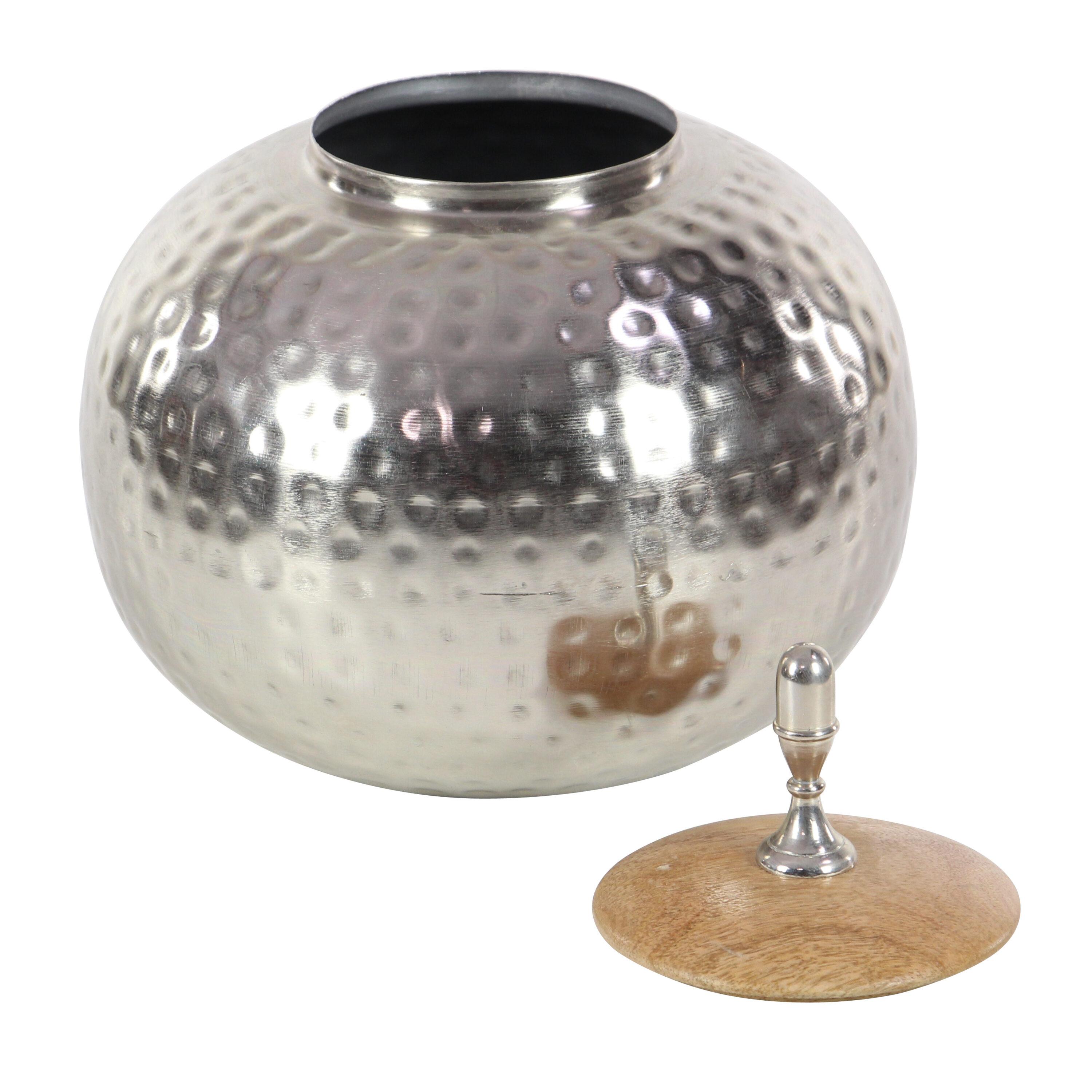 World Menagerie Lee Metal Hammered Silver Decorative Jars with Wood Lid