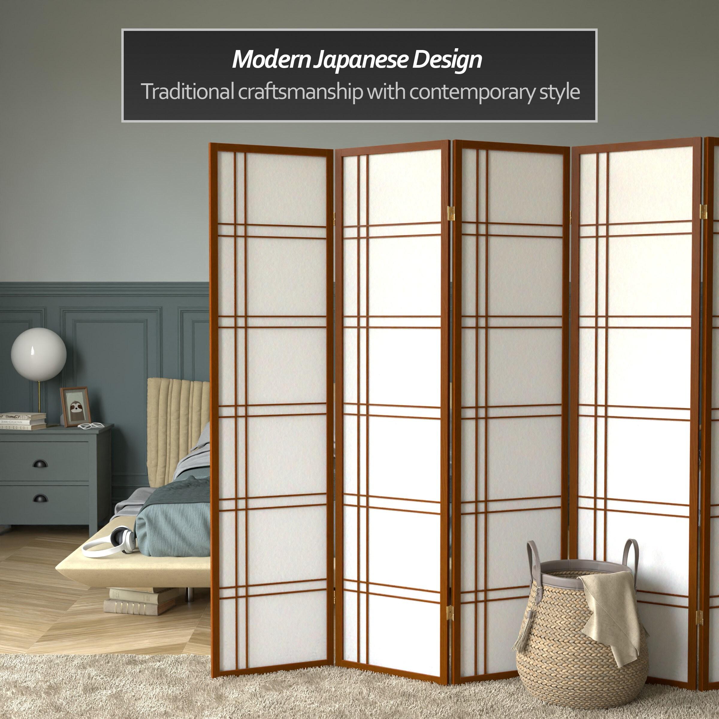 6 ft. Tall Double Cross Shoji Screen - Walnut (5 Panels)