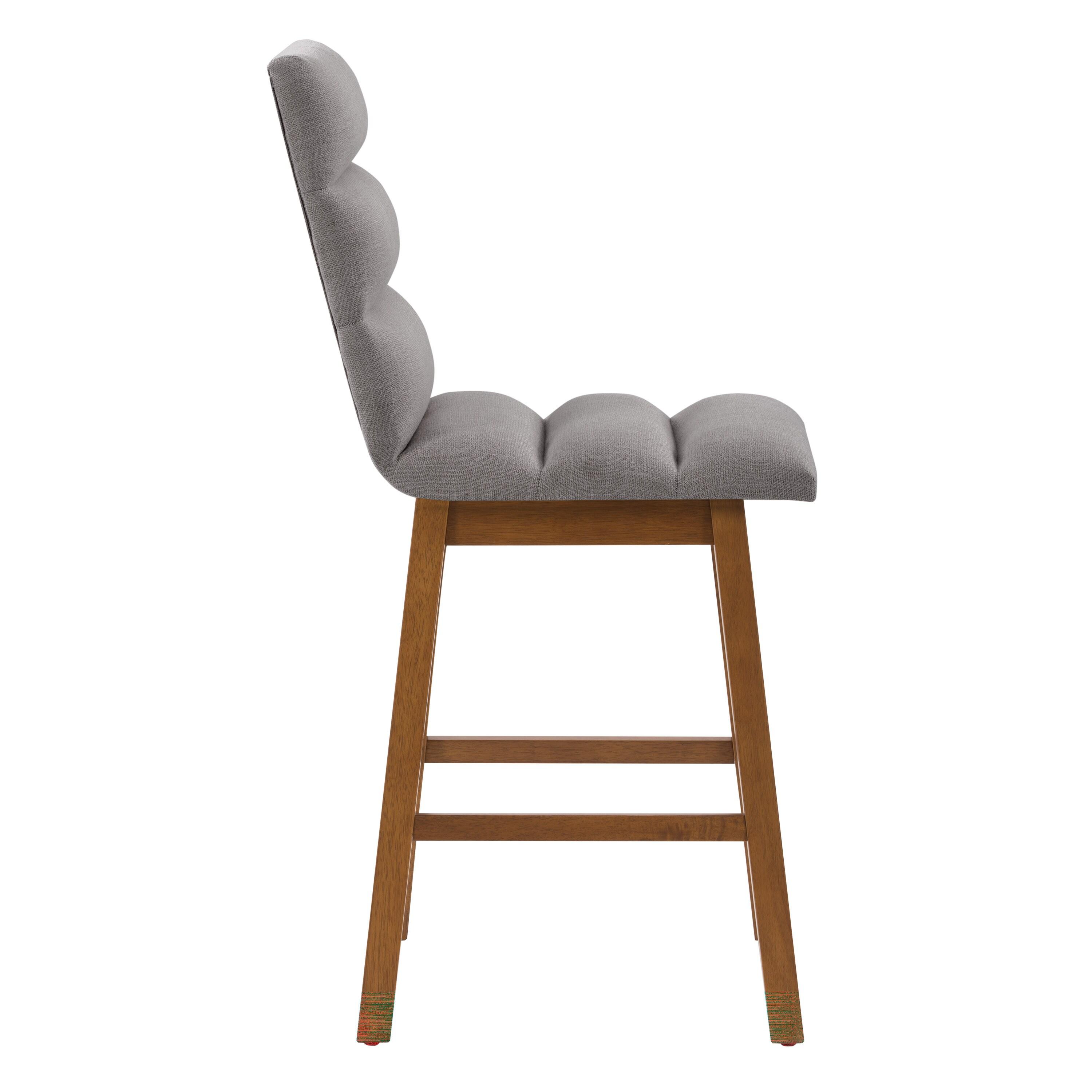 CorLiving Set of 2 Boston Channel Tufted Fabric Barstools Light Gray: Upholstered, Rubberwood Legs, Foam Padded