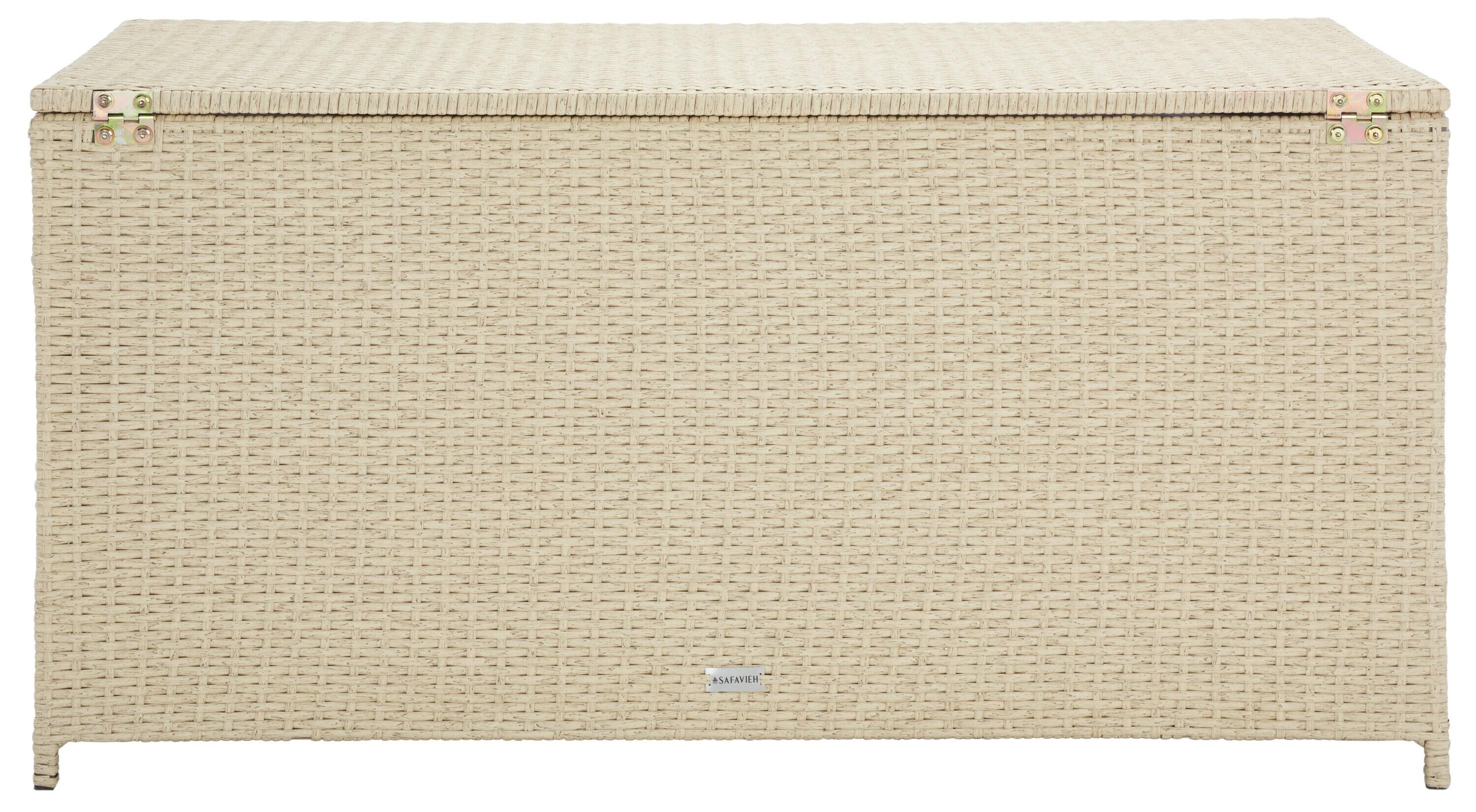 Oliveira Outdoor Cushion Deck Box - Beige/White Cushion - Safavieh