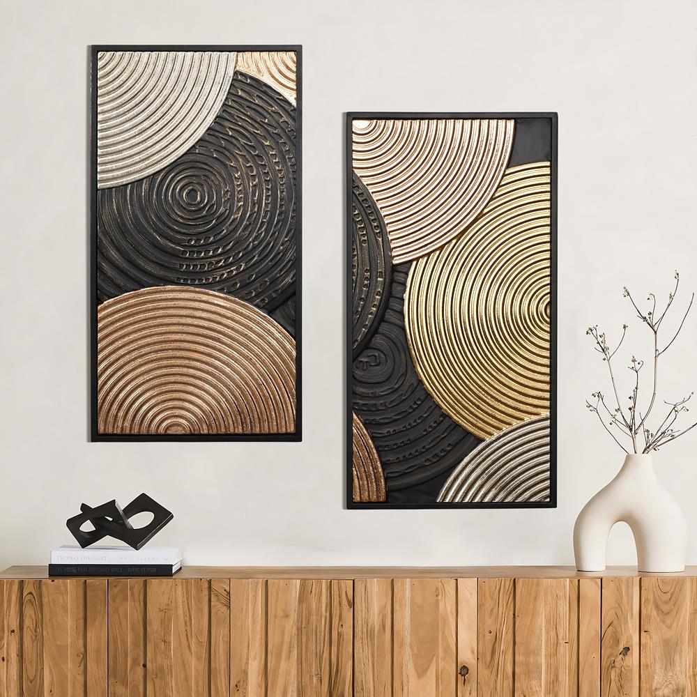 LuxenHome 2-Pc Earth Tone Circles Abstract Rectangular Metal Wall Decor Set Multicolored