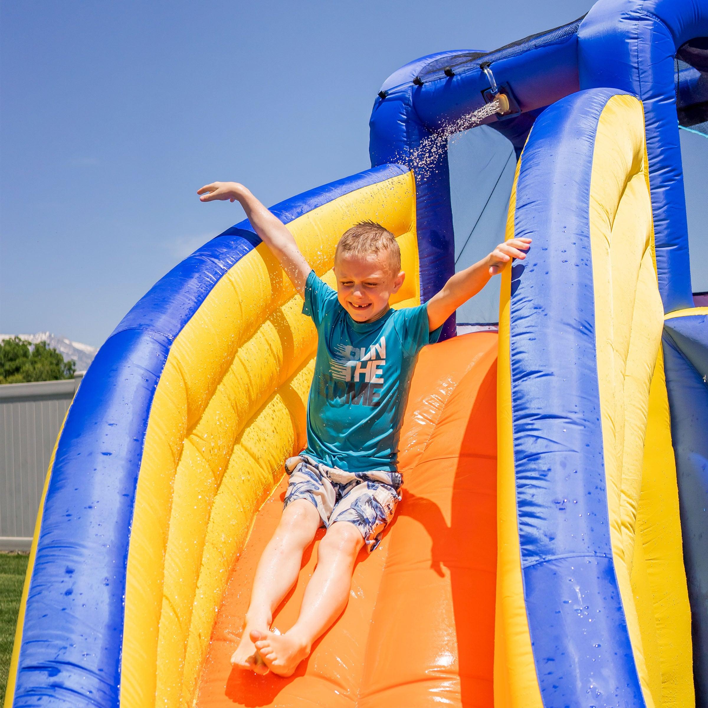Sportspower™ Big Wave II Inflatable Water Slide with Climbing Wall & Splash Pool, Ages 3-8, Heavy Duty, ASTM Certified, Lifetime Warranty on Included Blower