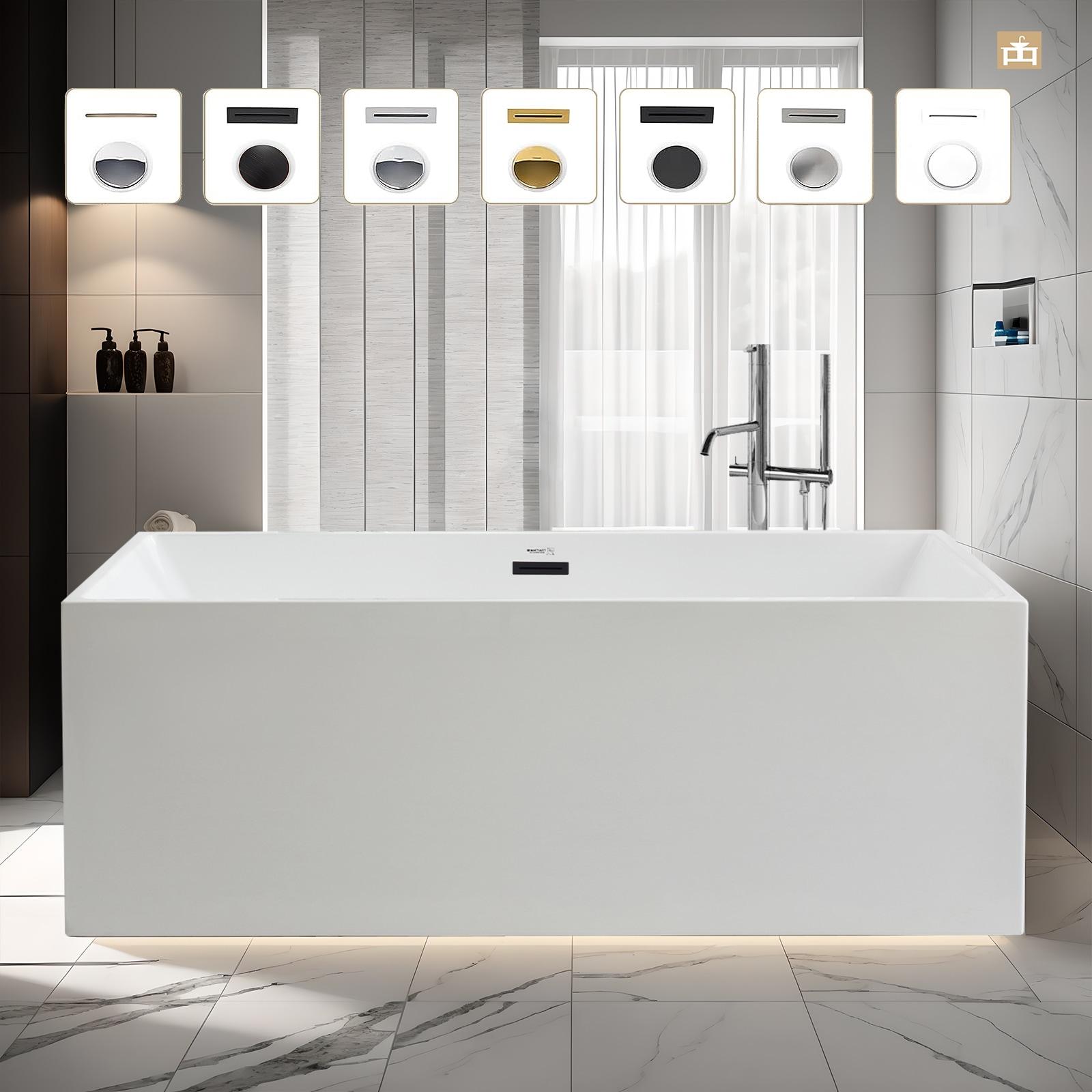Vanity Art 67" Acrylic Freestanding Soaking Bathtub with Overflow and Pop-up Drain