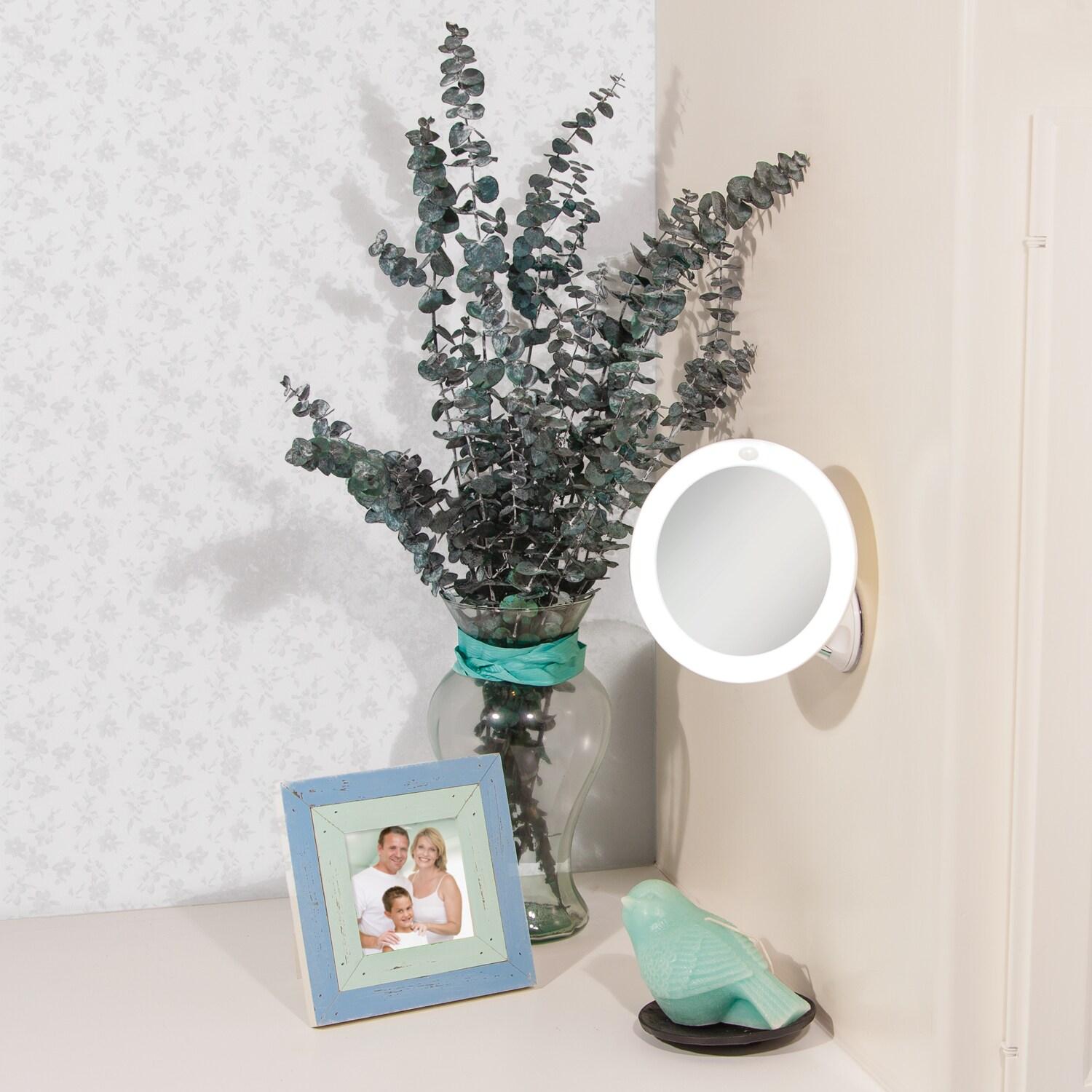 LED Lighted Swivel Power Suction Cup Mirror - Zadro: 10x Magnifying, Battery Operated, Round Vanity Mirror