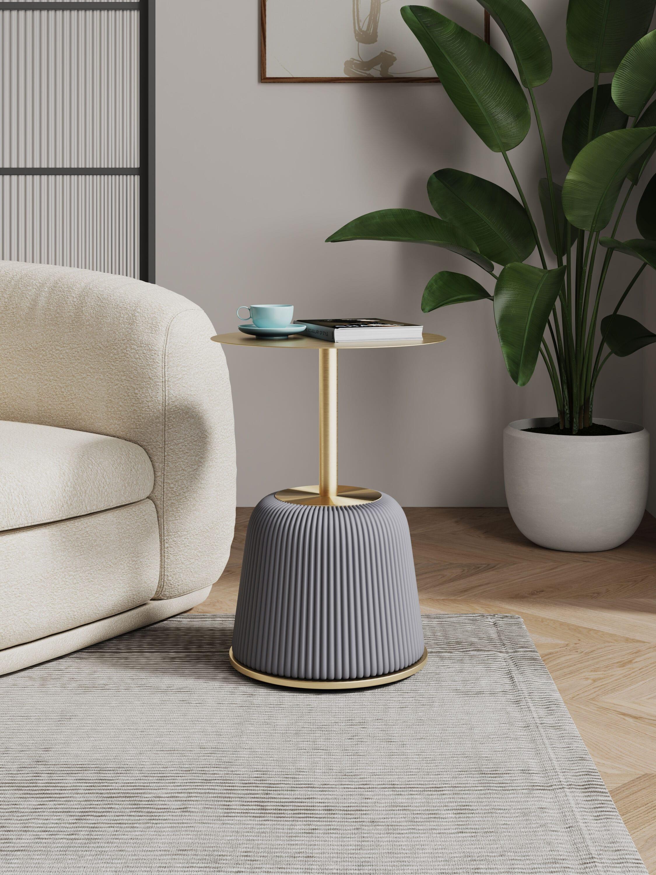 Manhattan Comfort Anderson Modern Leatherette Upholstered End Table with Gold Tabletop Gray: Stainless Steel, No Assembly Required